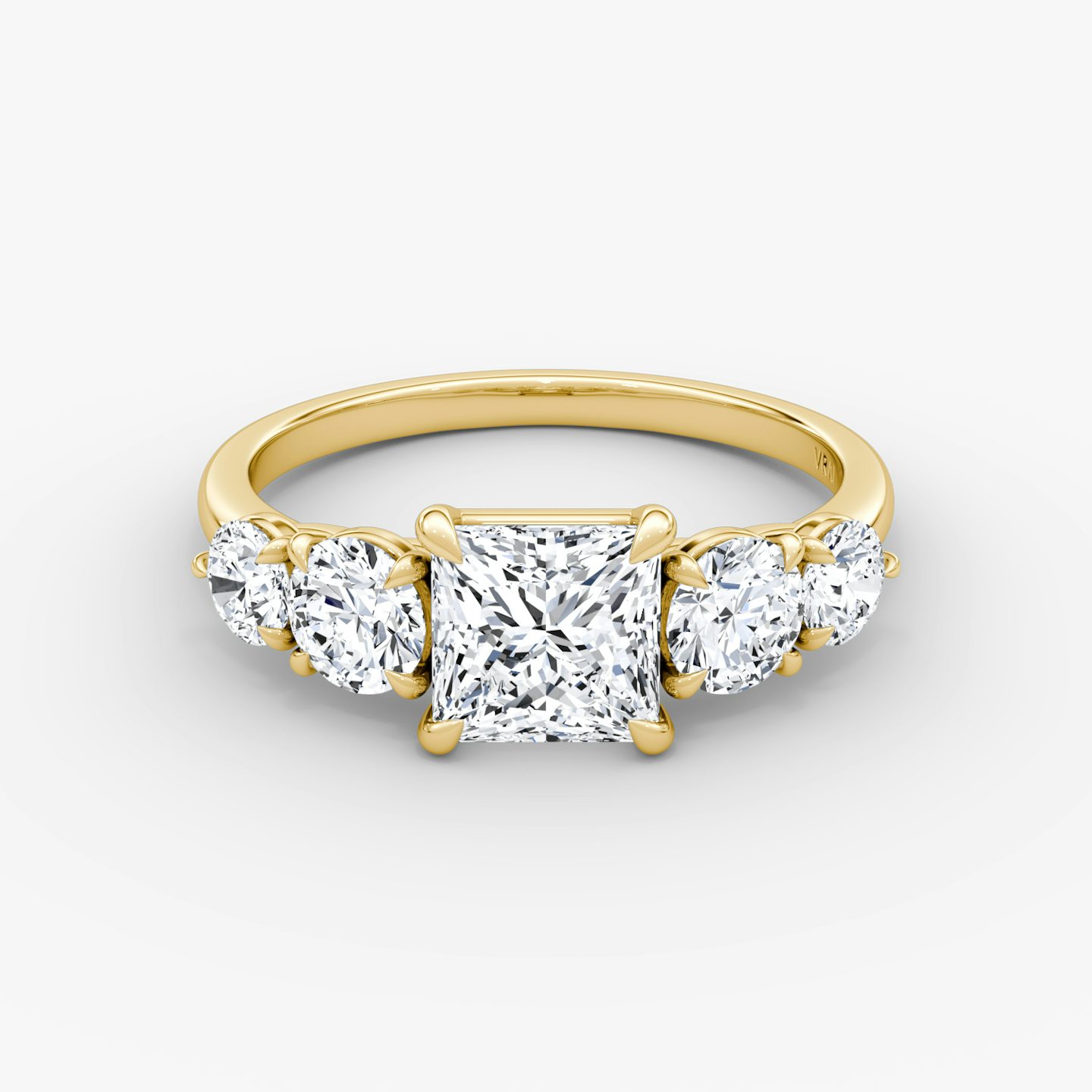 The Signature Five Stone | Princess | 18k | Yellow Gold | bandAccent: Plain | diamondOrientation: vertical | caratWeight: other