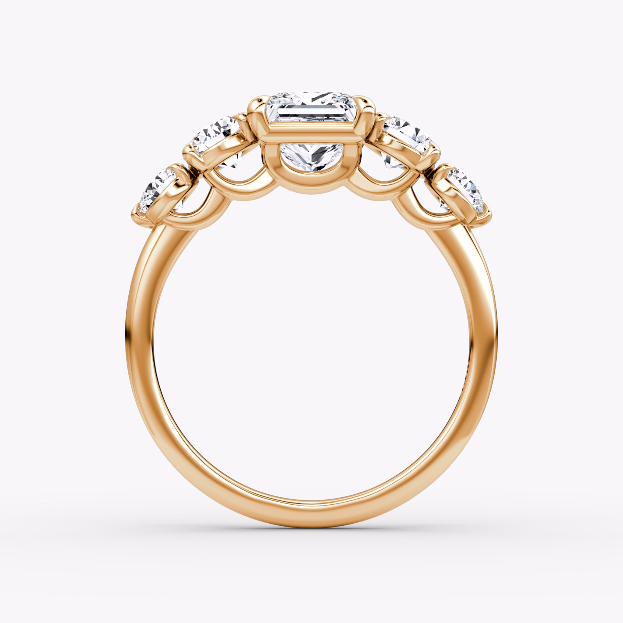 The Signature Five Stone | Princess | 14k | Rose Gold | bandAccent: Plain | diamondOrientation: vertical | caratWeight: other