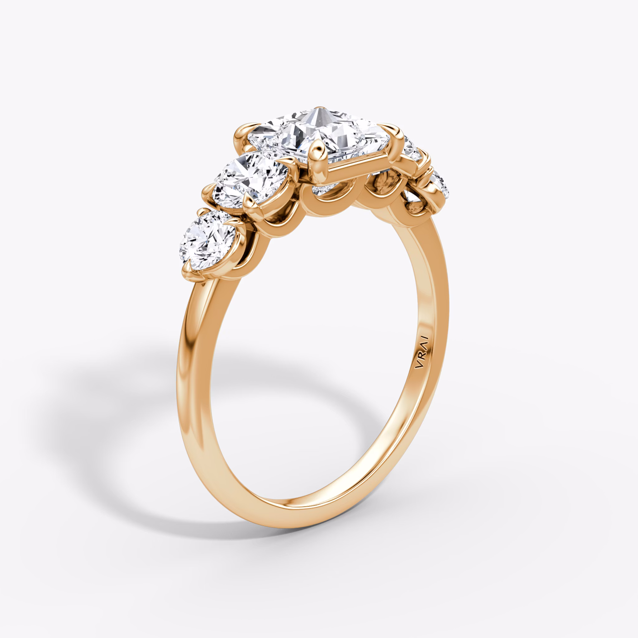 The Signature Five Stone | Princess | 14k | Rose Gold | bandAccent: Plain | diamondOrientation: vertical | caratWeight: other