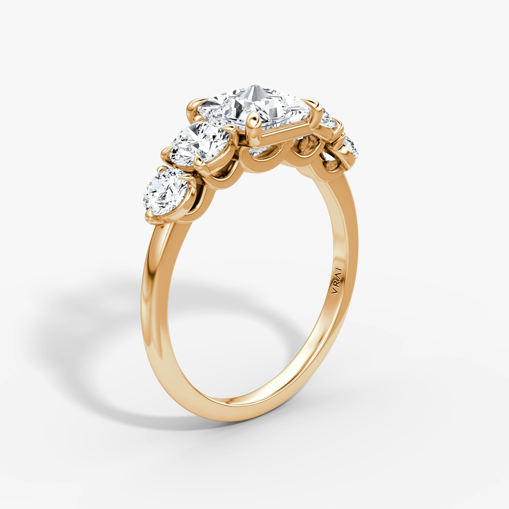 The Signature Five Stone | Princess | 14k | Rose Gold | bandAccent: Plain | diamondOrientation: vertical | caratWeight: other