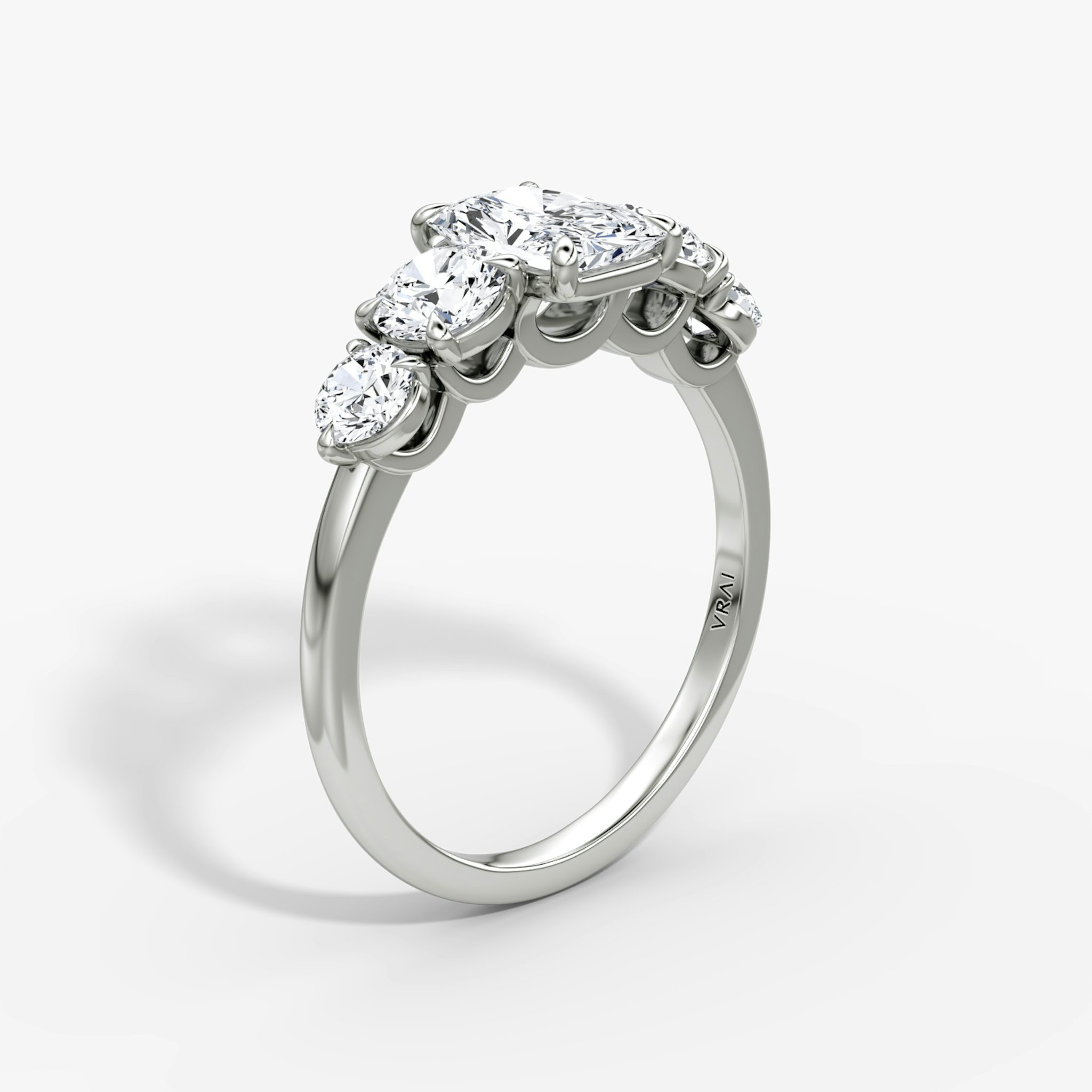 The Signature Five Stone | Radiant | 18k | White Gold | bandAccent: Plain | diamondOrientation: vertical | caratWeight: other