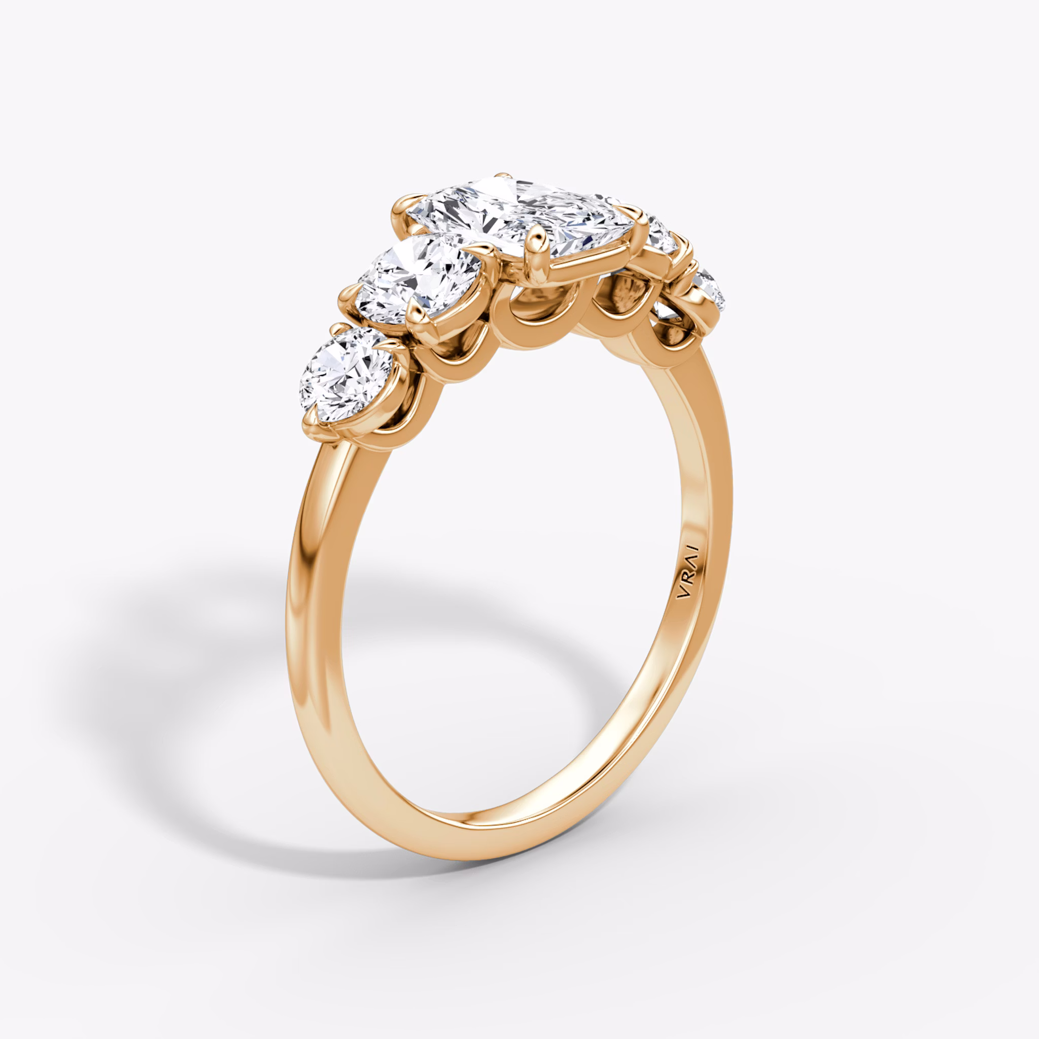 The Signature Five Stone | Radiant | 14k | Rose Gold | bandAccent: Plain | diamondOrientation: vertical | caratWeight: other