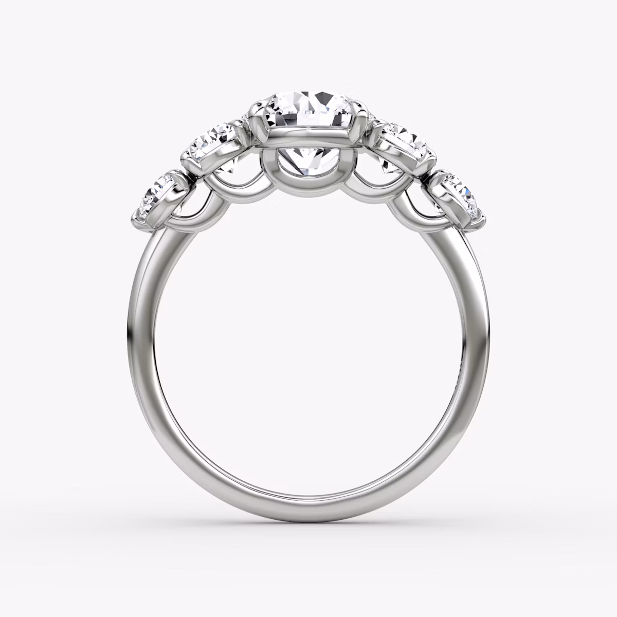 The Signature Five Stone | Round Brilliant | 18k | White Gold | bandAccent: Plain | caratWeight: other | diamondOrientation: vertical