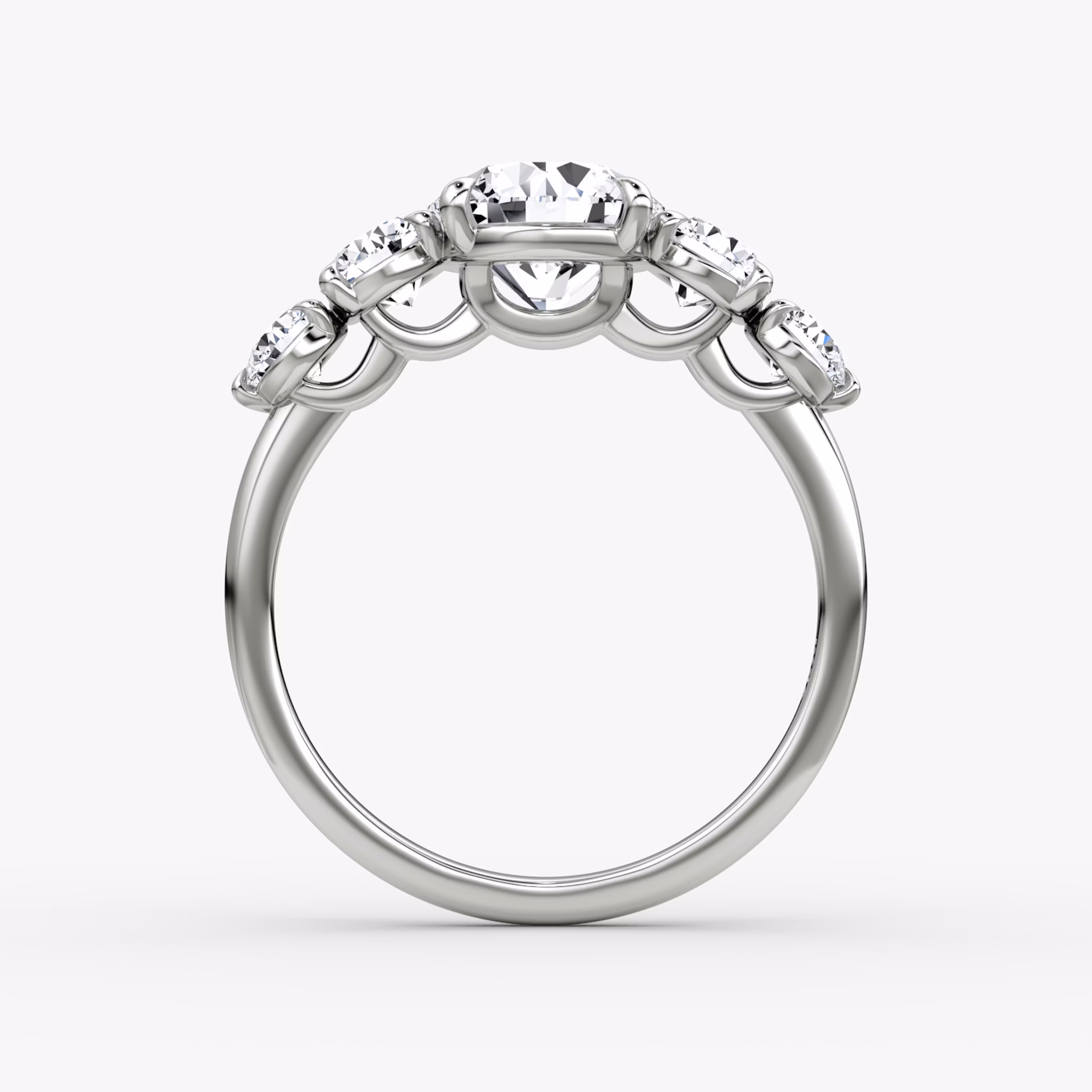 The Signature Five Stone | Round Brilliant | Platinum | bandAccent: Plain | caratWeight: 1.0ct | diamondOrientation: vertical