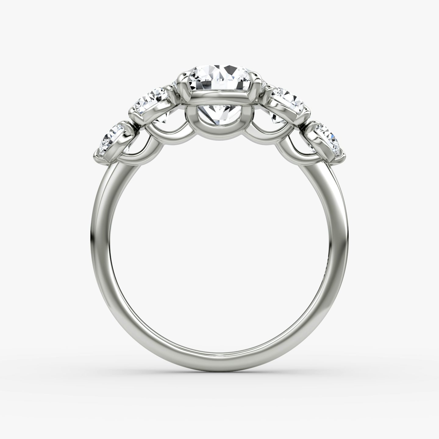 The Signature Five Stone | Round Brilliant | 18k | White Gold | bandAccent: Plain | caratWeight: 1.0ct | diamondOrientation: vertical