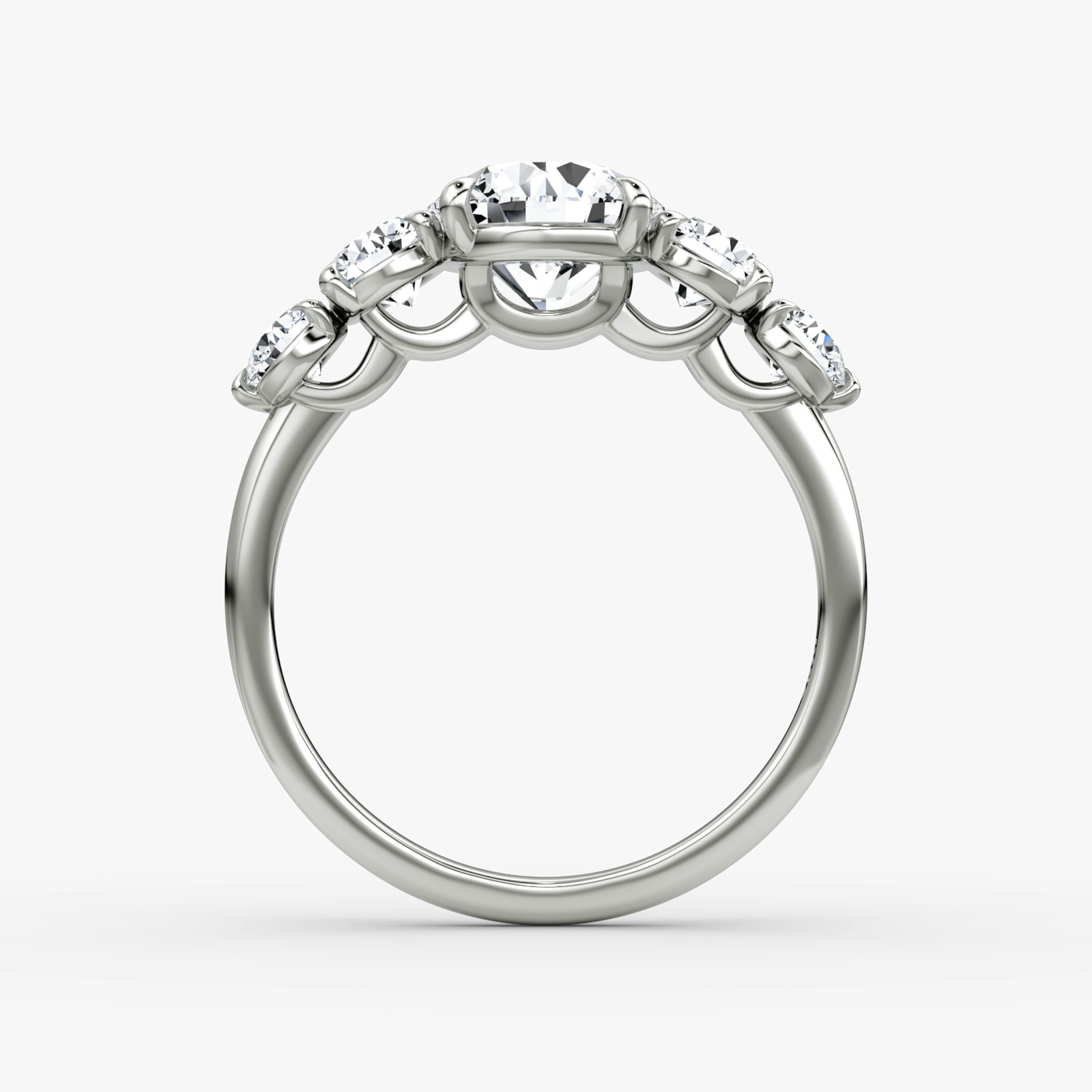 The Signature Five Stone | Round Brilliant | Platinum | bandAccent: Plain | caratWeight: 1.0ct | diamondOrientation: vertical