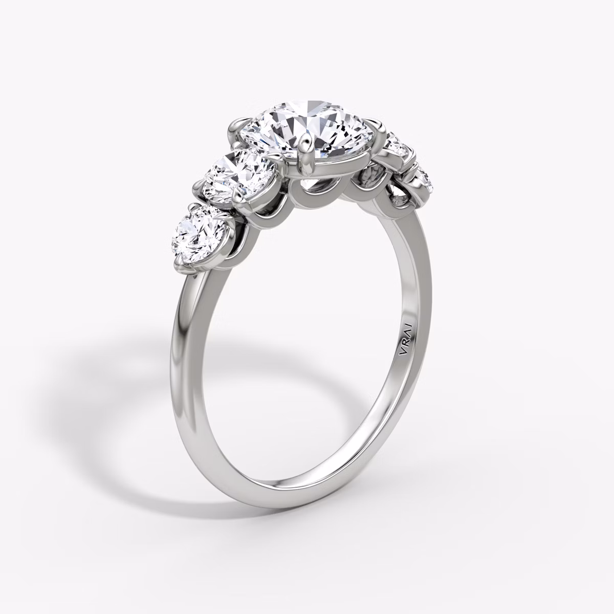 The Signature Five Stone | Round Brilliant | 18k | White Gold | bandAccent: Plain | caratWeight: other | diamondOrientation: vertical