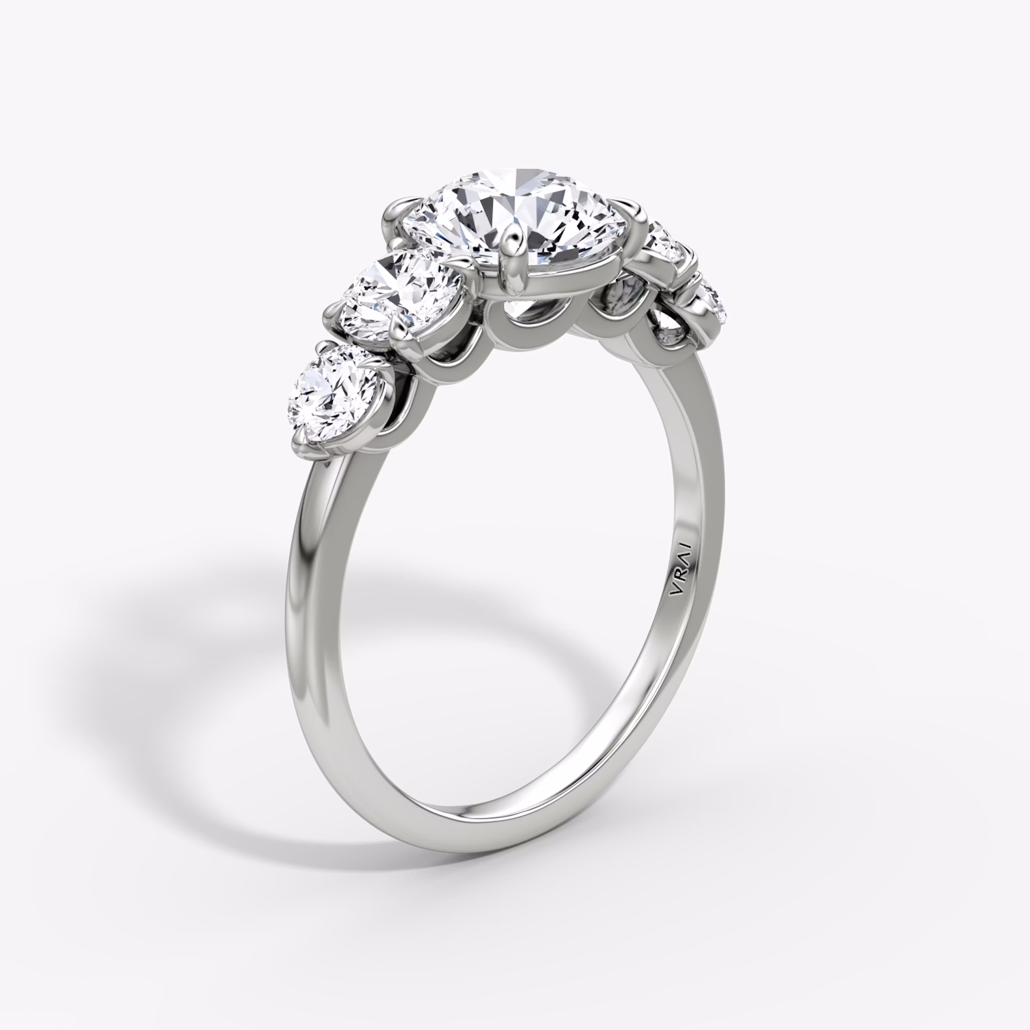 The Signature Five Stone | Round Brilliant | Platinum | bandAccent: Plain | caratWeight: 1.0ct | diamondOrientation: vertical