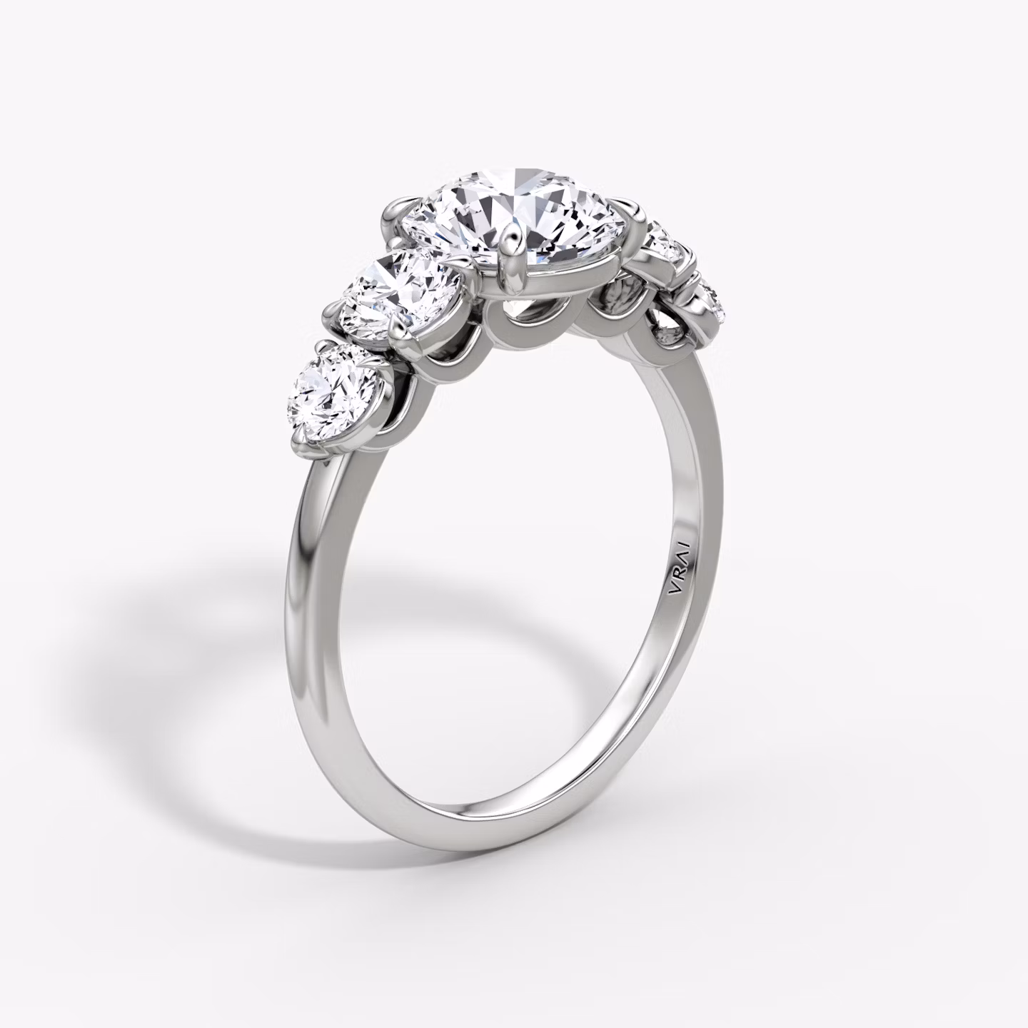 The Signature Five Stone | Round Brilliant | 18k | White Gold | bandAccent: Plain | caratWeight: 1.0ct | diamondOrientation: vertical
