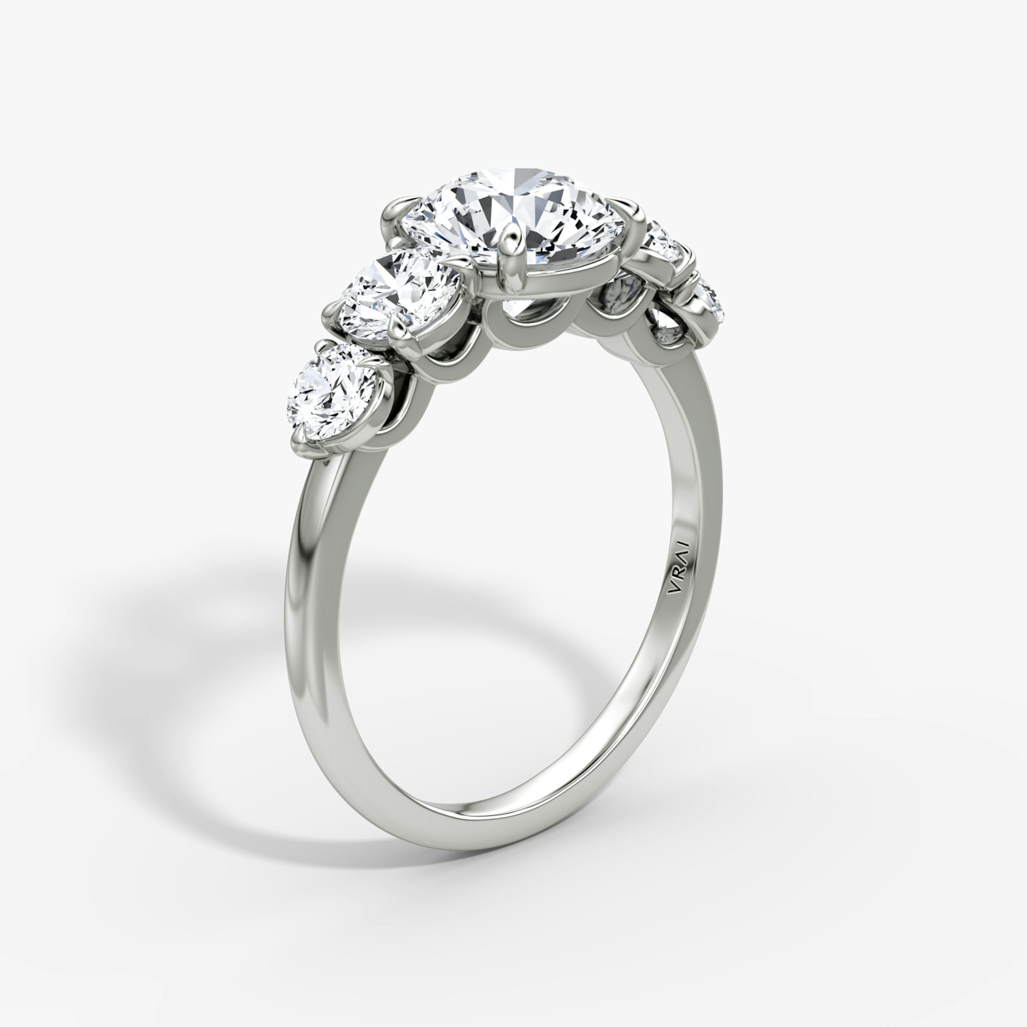 The Signature Five Stone | Round Brilliant | Platinum | bandAccent: Plain | caratWeight: 1.0ct | diamondOrientation: vertical