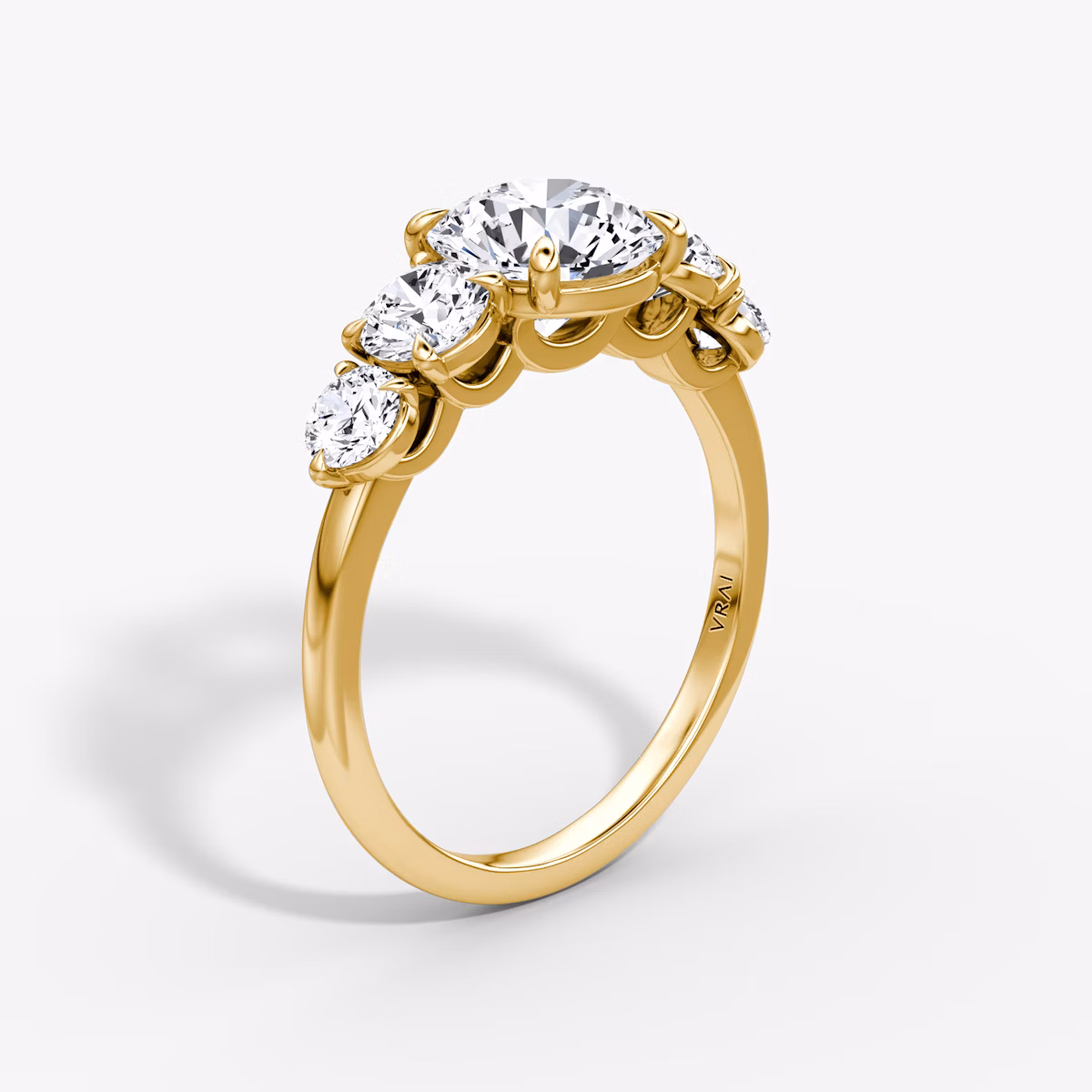 The Signature Five Stone | Round Brilliant | 18k | Yellow Gold | bandAccent: Plain | caratWeight: 1.5ct | diamondOrientation: vertical