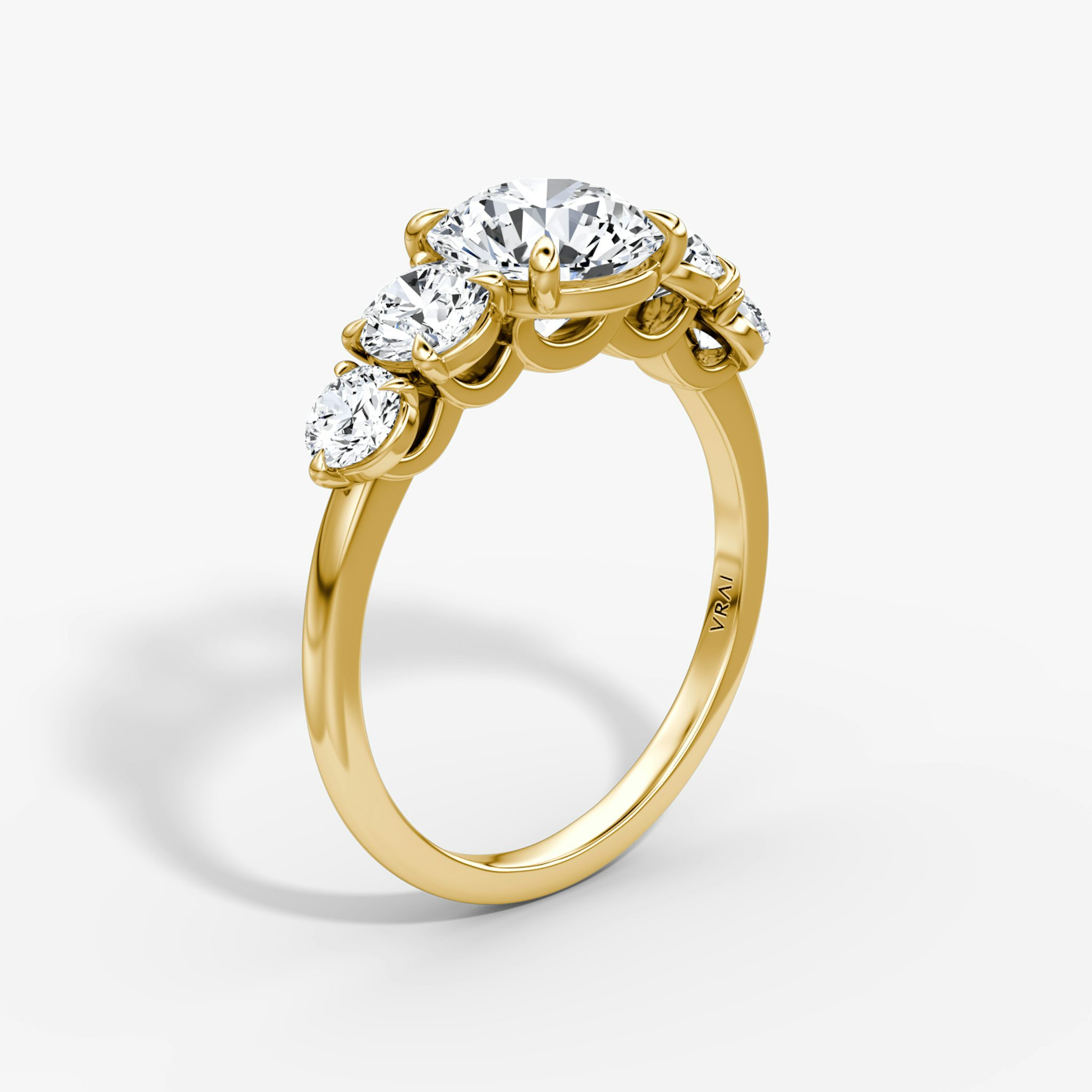 The Signature Five Stone | Round Brilliant | 18k | Yellow Gold | bandAccent: Plain | caratWeight: other | diamondOrientation: vertical