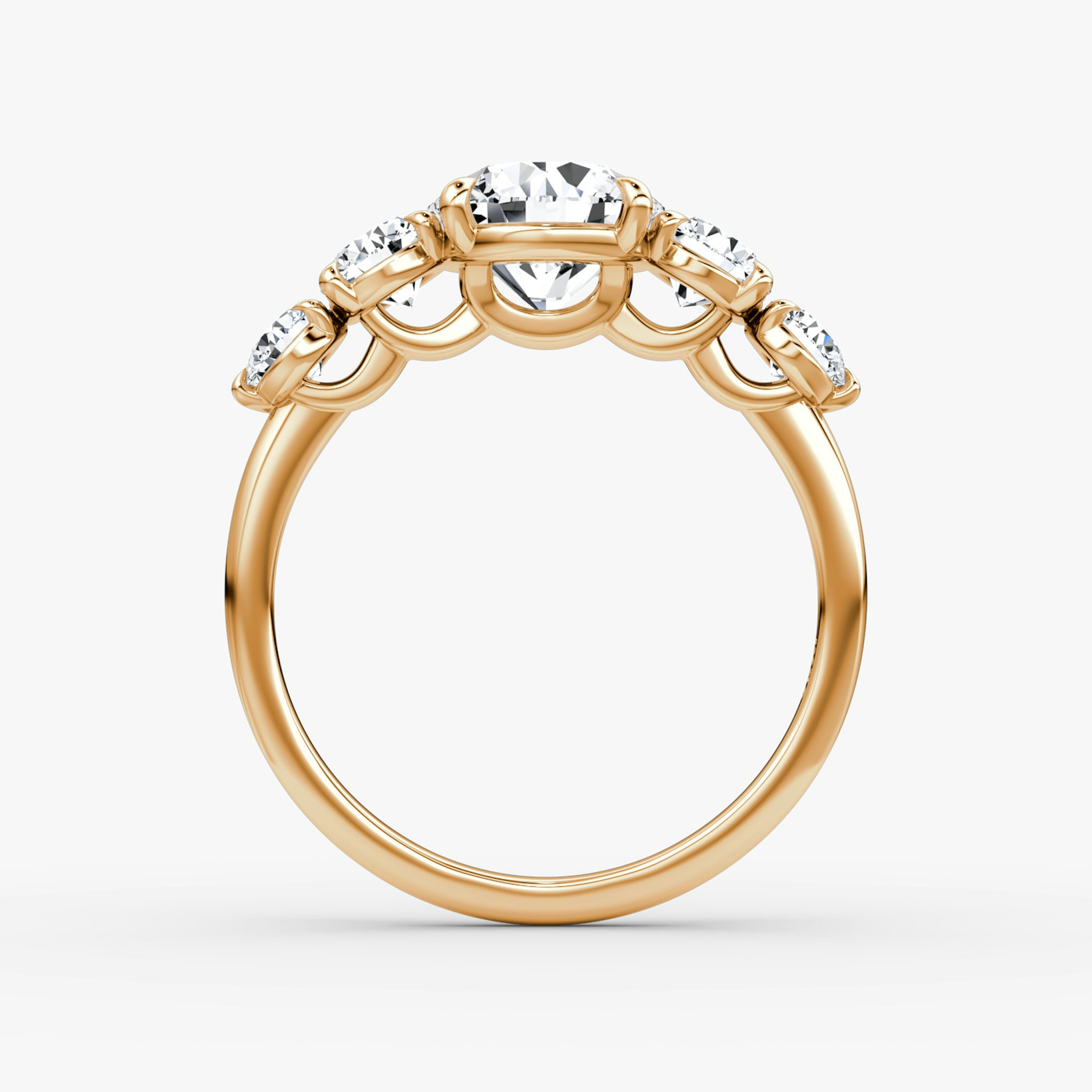 The Signature Five Stone | Round Brilliant | 14k | Rose Gold | bandAccent: Plain | caratWeight: other | diamondOrientation: vertical