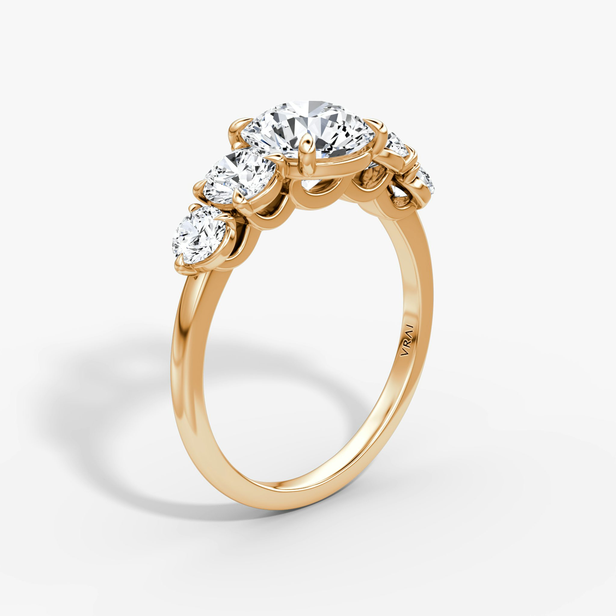 The Signature Five Stone | Round Brilliant | 14k | Rose Gold | bandAccent: Plain | caratWeight: other | diamondOrientation: vertical