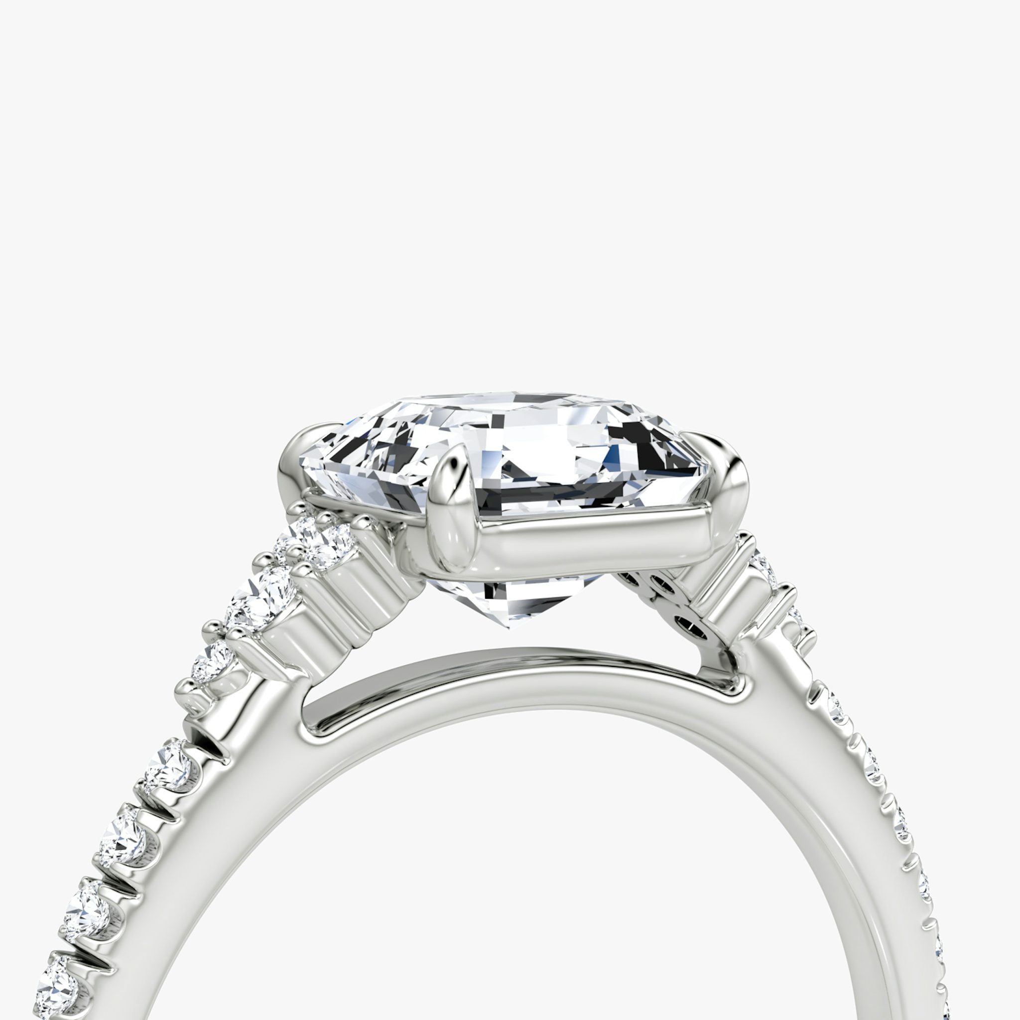 The Side Cluster Cathedral | Asscher | 18k | White Gold | bandAccent: Pavé | diamondOrientation: vertical | caratWeight: other