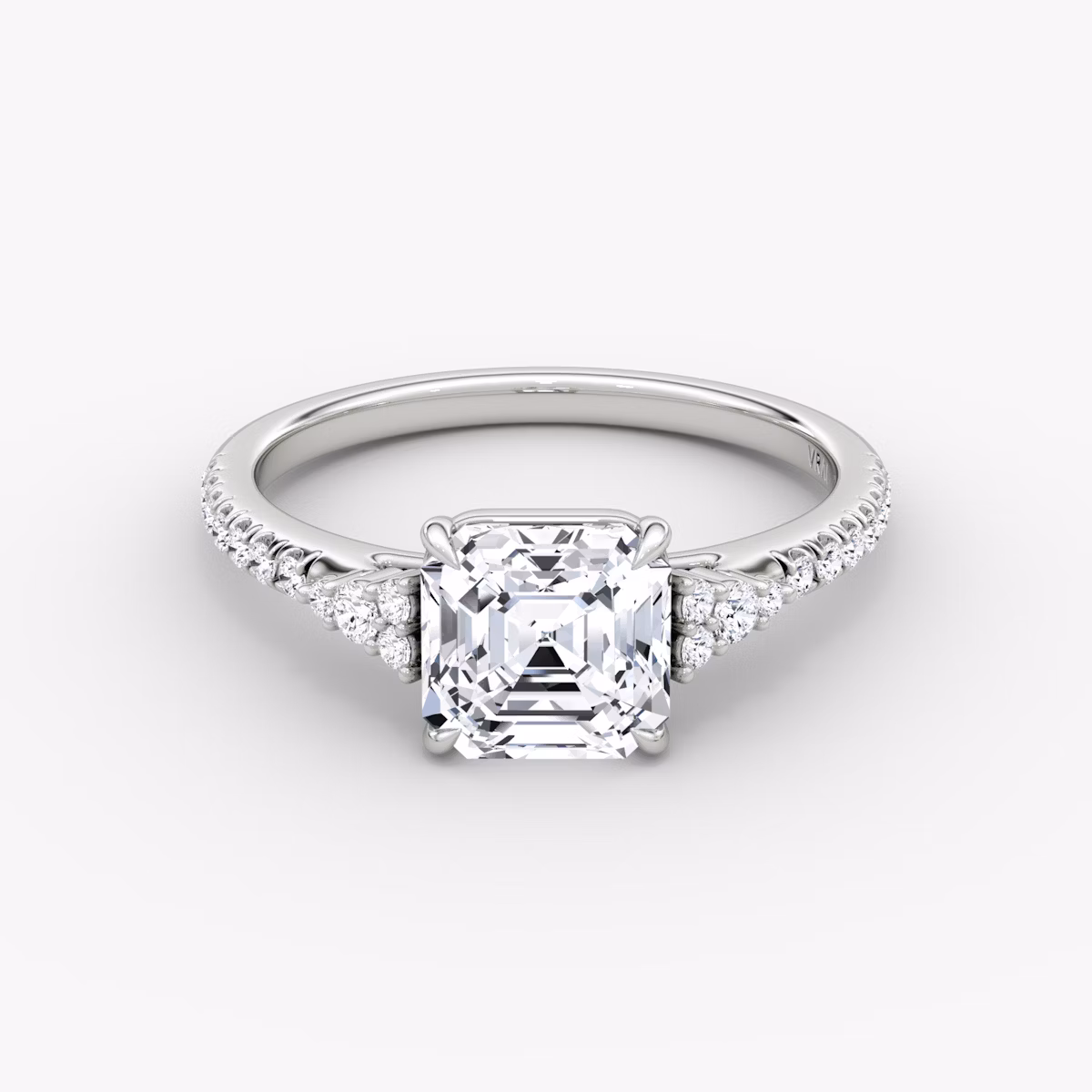 The Side Cluster Cathedral | Asscher | Platinum | bandAccent: Pavé | diamondOrientation: vertical | caratWeight: other
