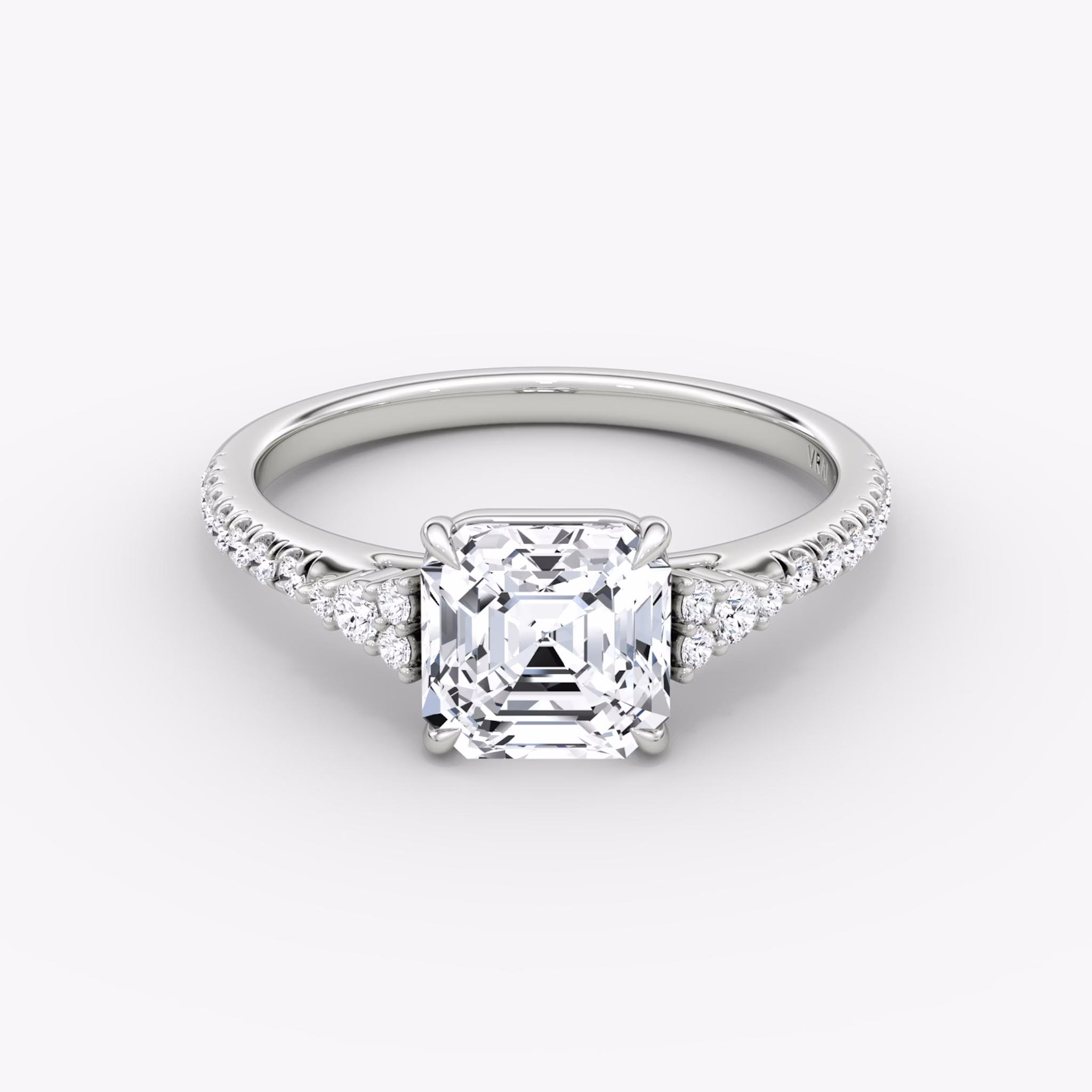 The Side Cluster Cathedral | Asscher | 18k | White Gold | bandAccent: Pavé | diamondOrientation: vertical | caratWeight: other