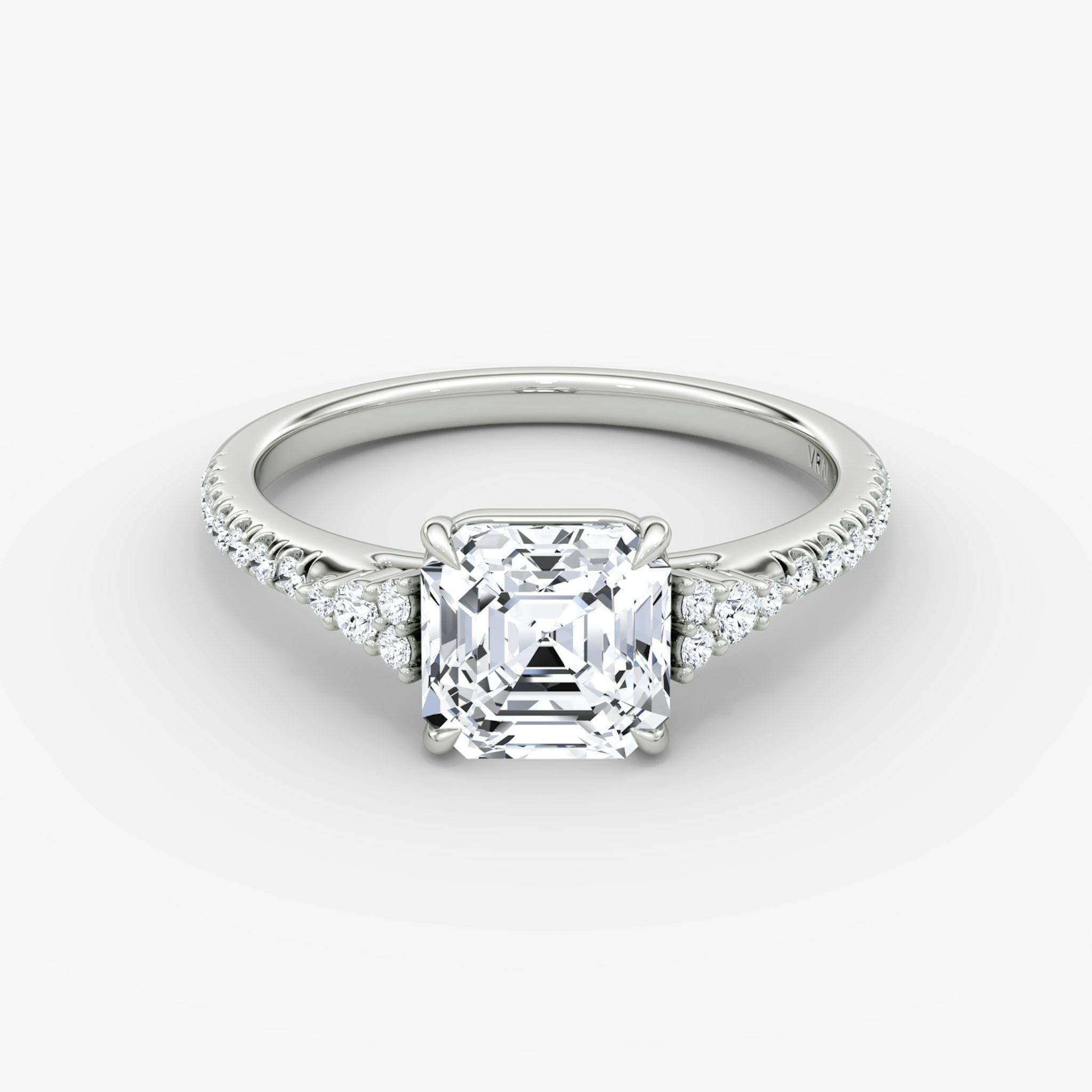 The Side Cluster Cathedral | Asscher | 18k | White Gold | bandAccent: Pavé | diamondOrientation: vertical | caratWeight: other