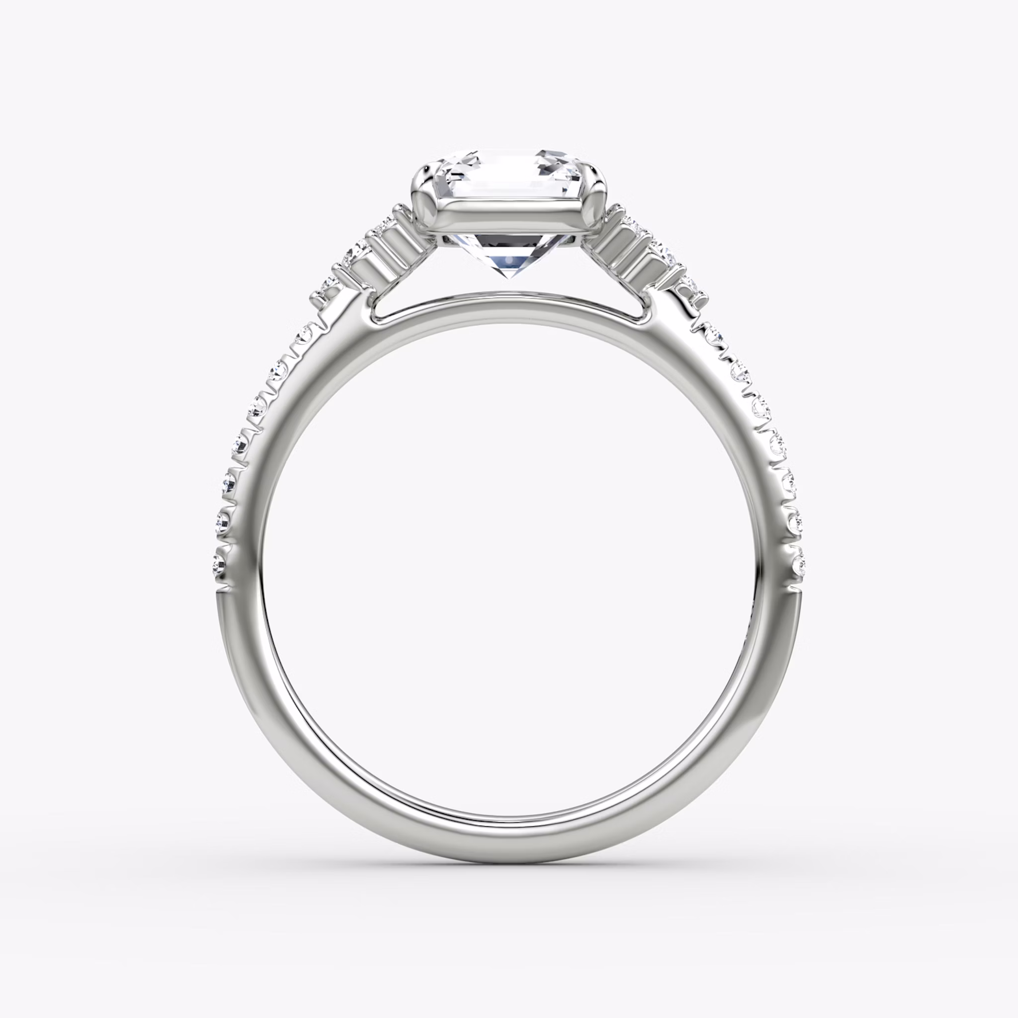 The Side Cluster Cathedral | Asscher | 18k | White Gold | bandAccent: Pavé | diamondOrientation: vertical | caratWeight: other