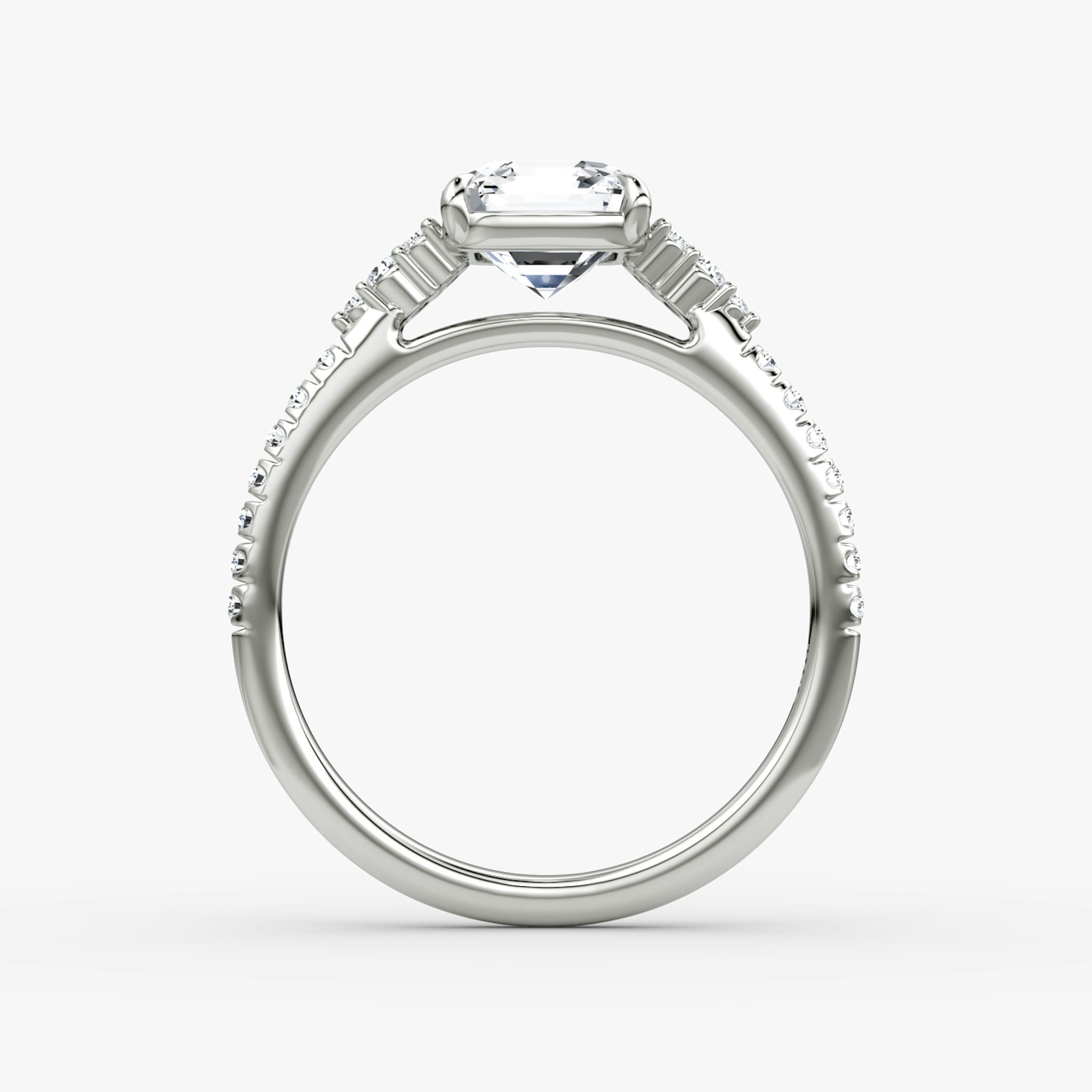 The Side Cluster Cathedral | Asscher | 18k | White Gold | bandAccent: Pavé | diamondOrientation: vertical | caratWeight: other