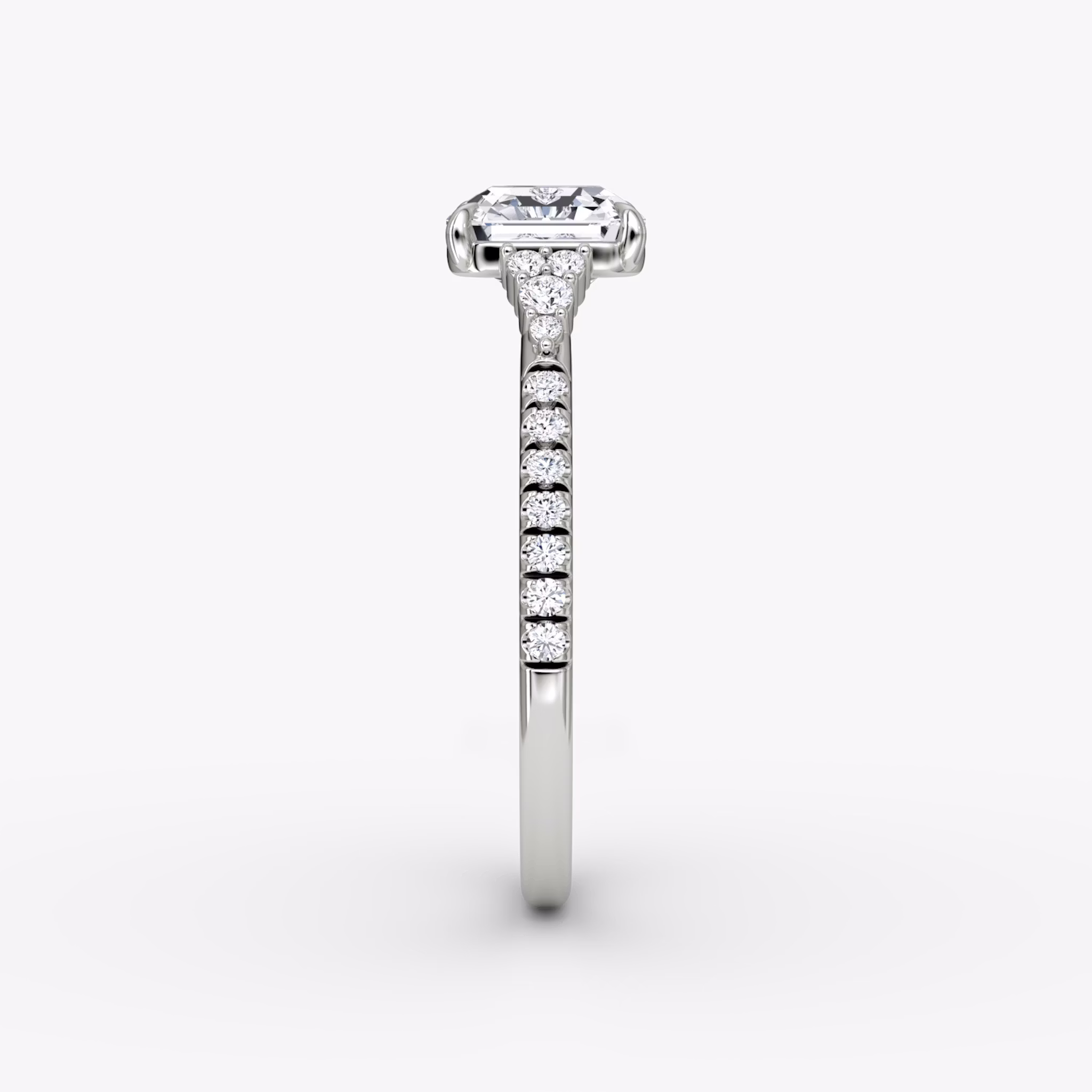 The Side Cluster Cathedral | Asscher | 18k | White Gold | bandAccent: Pavé | diamondOrientation: vertical | caratWeight: other