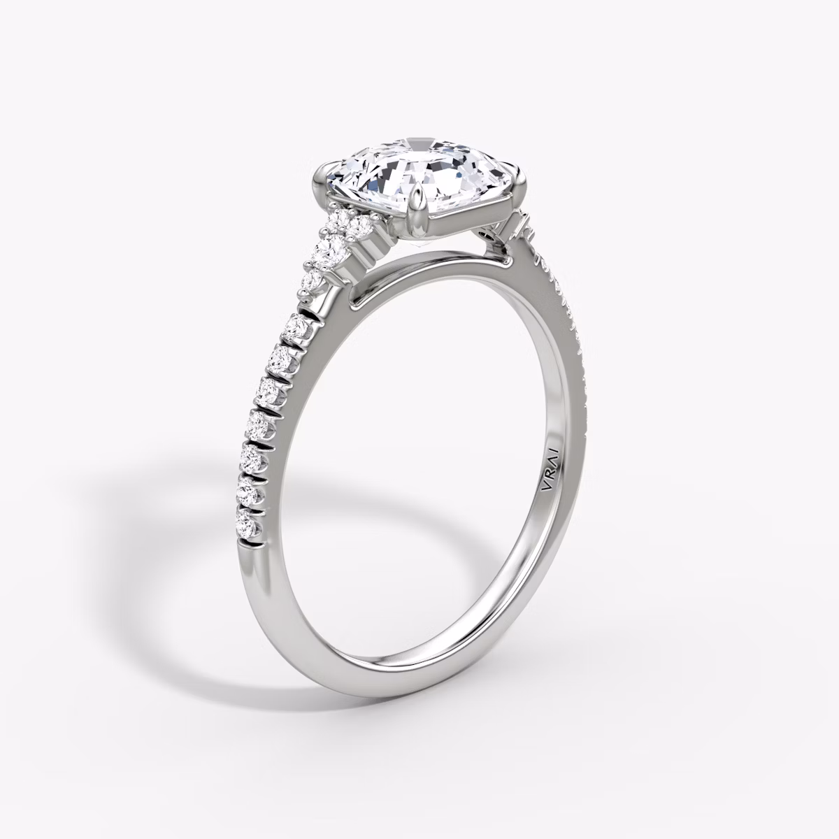The Side Cluster Cathedral | Asscher | Platinum | bandAccent: Pavé | diamondOrientation: vertical | caratWeight: other