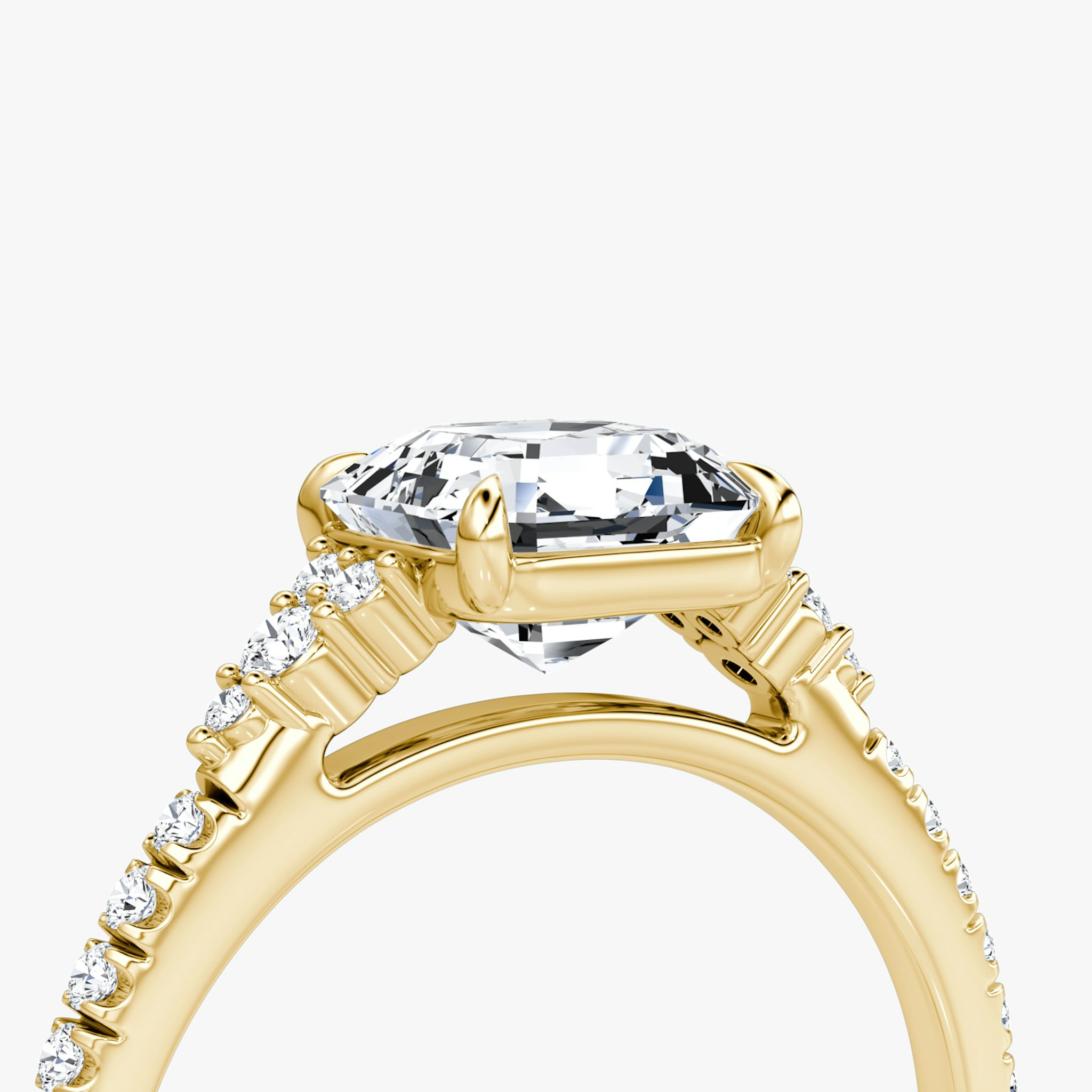 The Side Cluster Cathedral | Asscher | 18k | Yellow Gold | bandAccent: Pavé | diamondOrientation: vertical | caratWeight: other