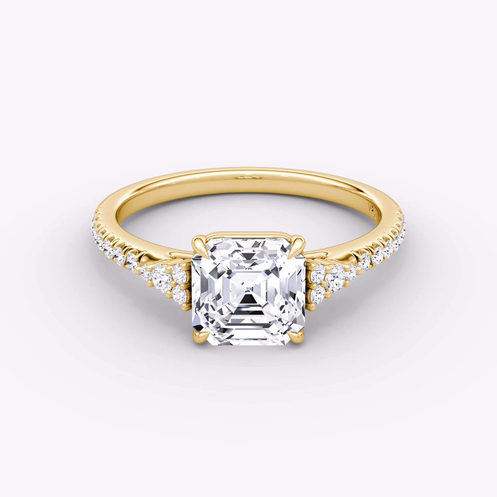 The Side Cluster Cathedral | Asscher | 18k | Yellow Gold | bandAccent: Pavé | diamondOrientation: vertical | caratWeight: other