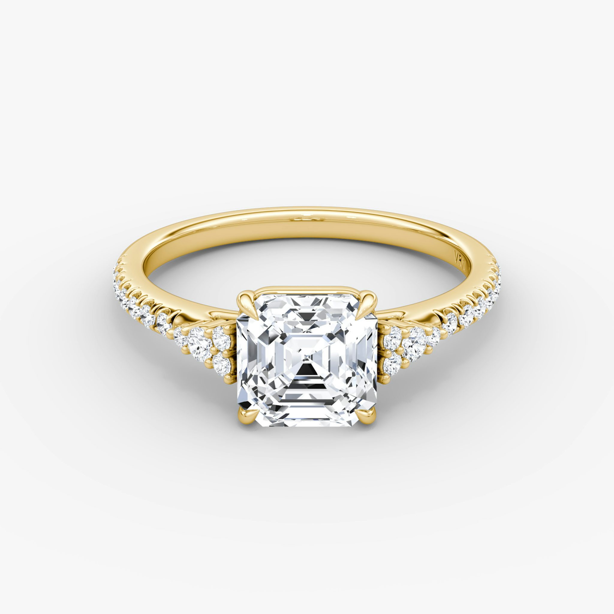 The Side Cluster Cathedral | Asscher | 18k | Yellow Gold | bandAccent: Pavé | diamondOrientation: vertical | caratWeight: other