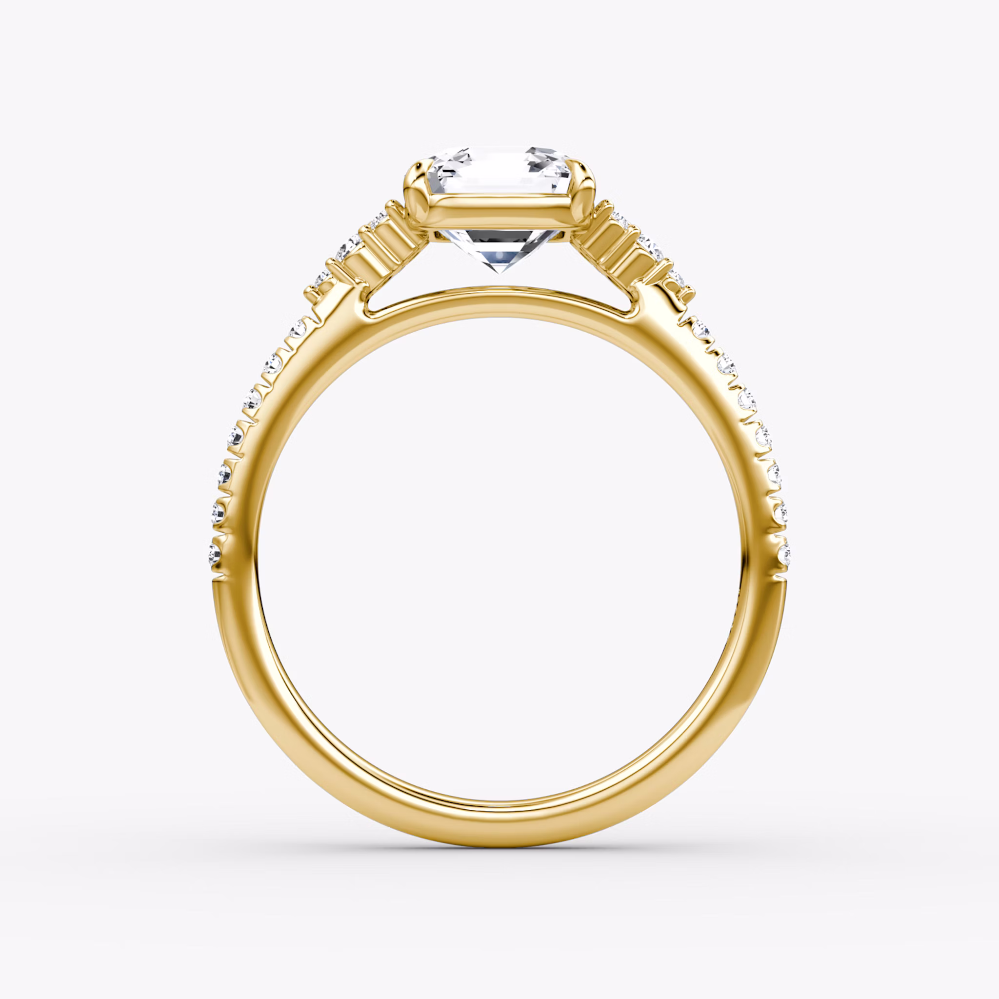 The Side Cluster Cathedral | Asscher | 18k | Yellow Gold | bandAccent: Pavé | diamondOrientation: vertical | caratWeight: other