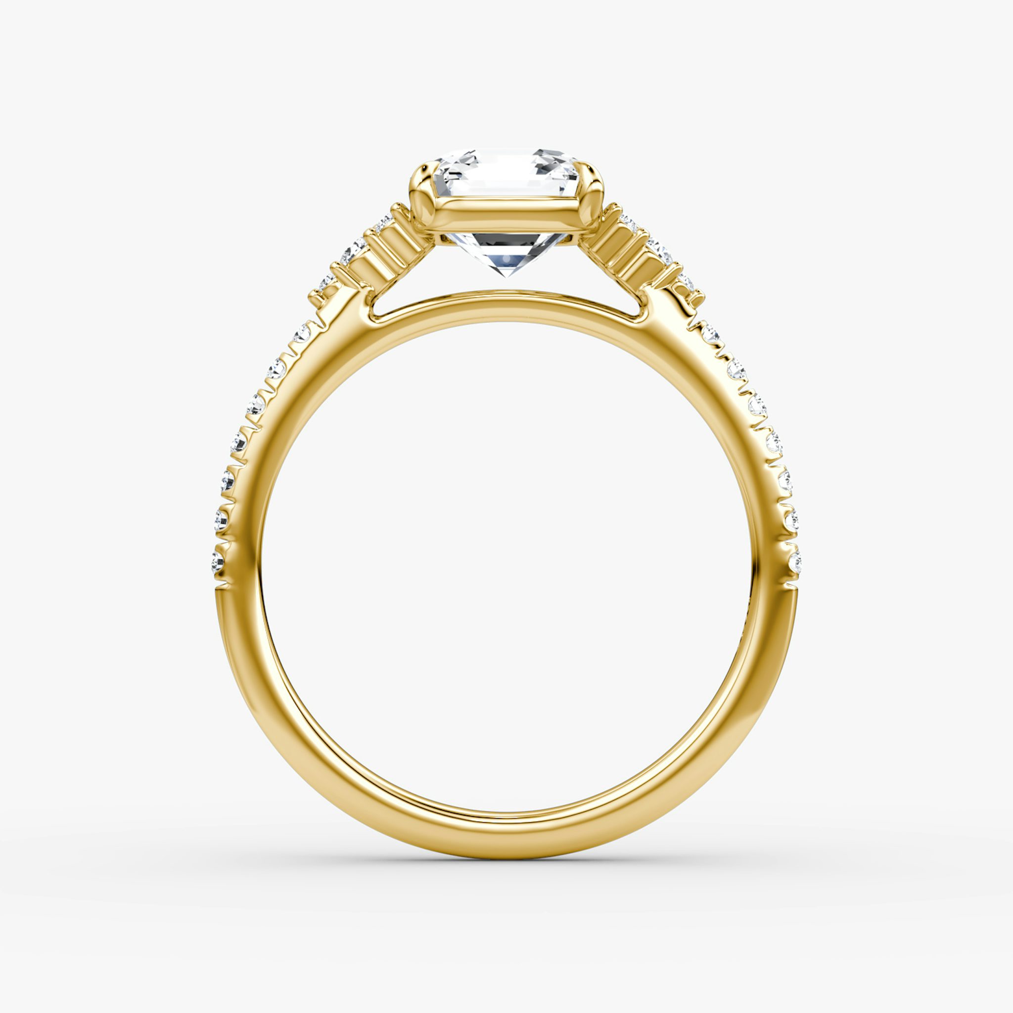 The Side Cluster Cathedral | Asscher | 18k | Yellow Gold | bandAccent: Pavé | diamondOrientation: vertical | caratWeight: other