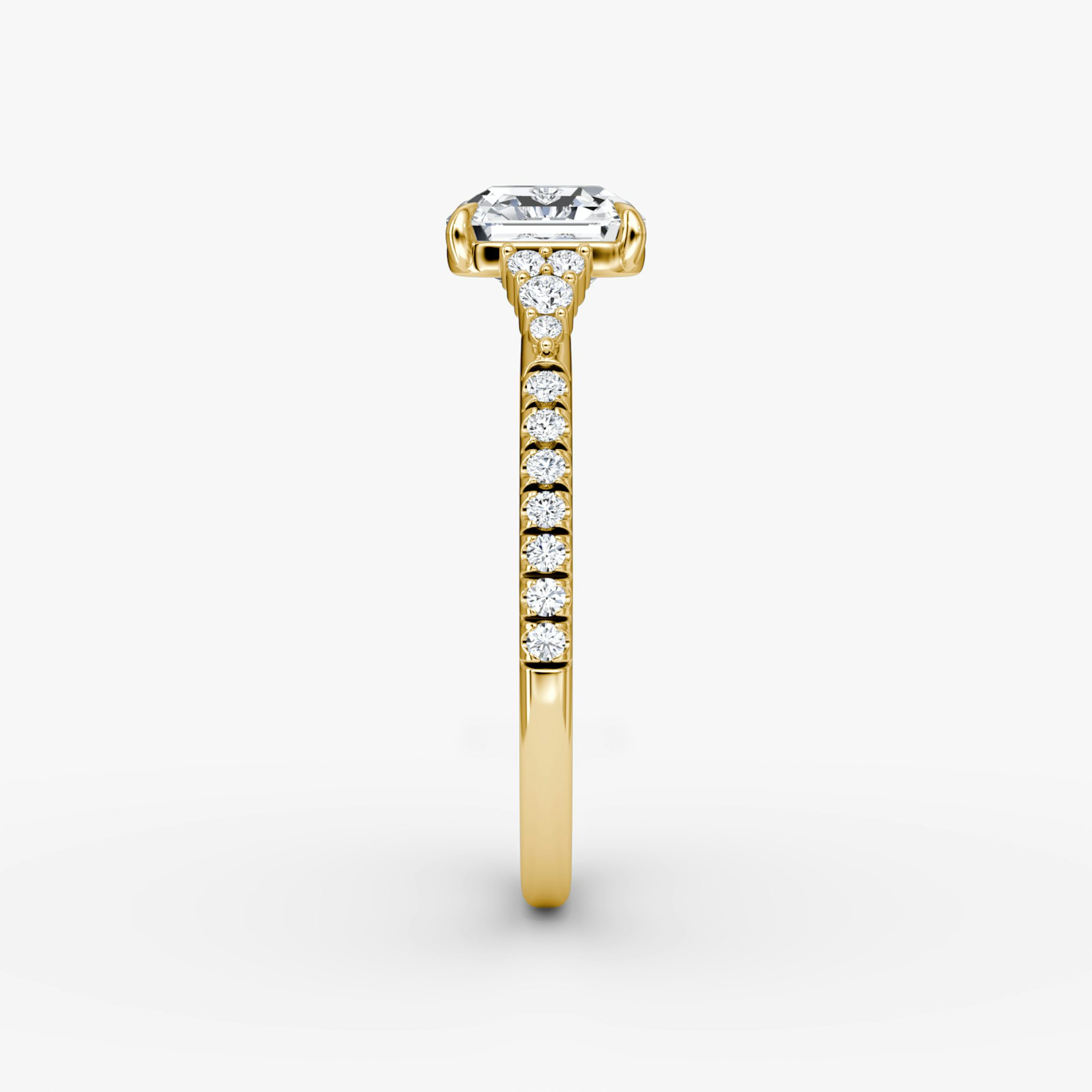 The Side Cluster Cathedral | Asscher | 18k | Yellow Gold | bandAccent: Pavé | diamondOrientation: vertical | caratWeight: other