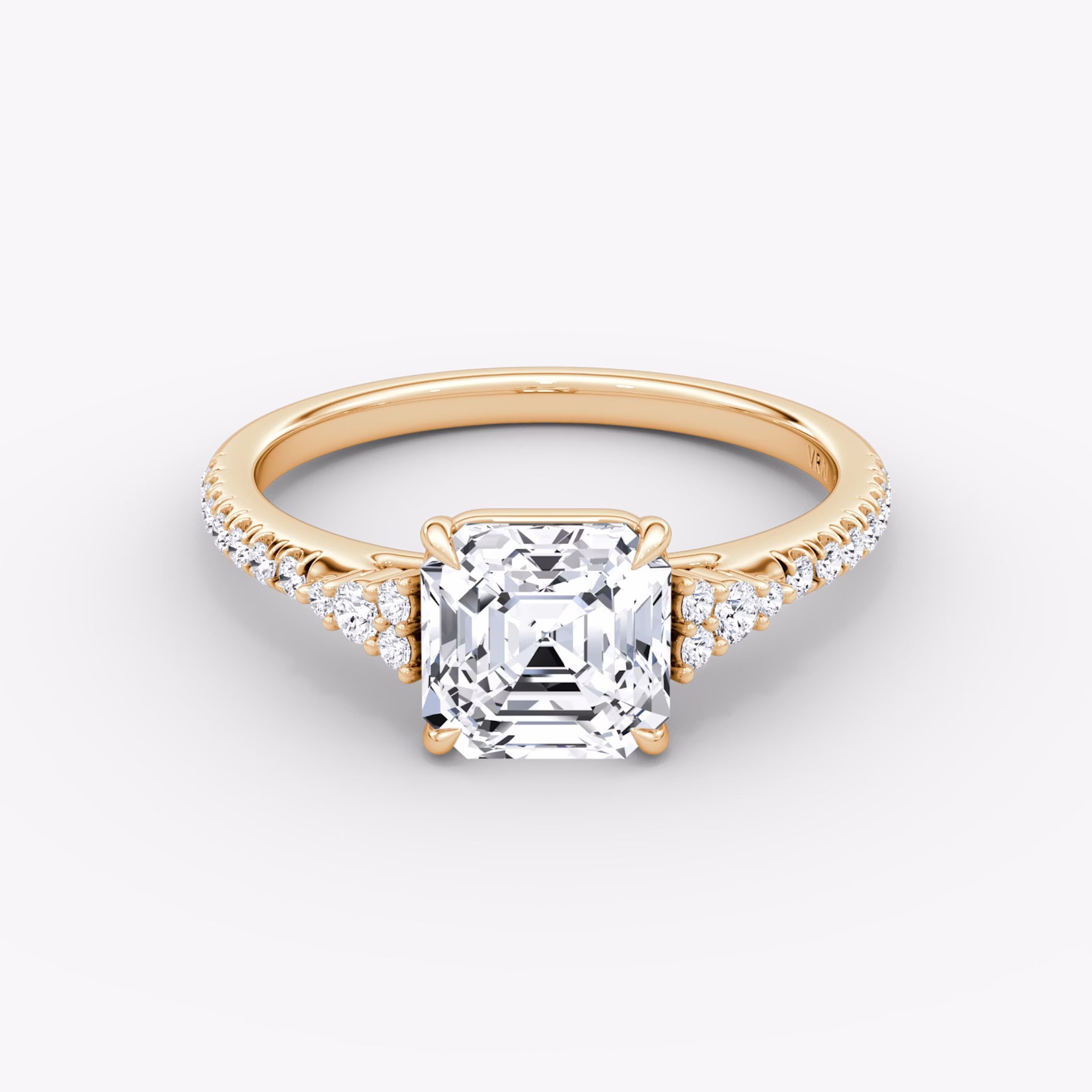 The Side Cluster Cathedral | Asscher | 14k | Rose Gold | bandAccent: Pavé | diamondOrientation: vertical | caratWeight: other