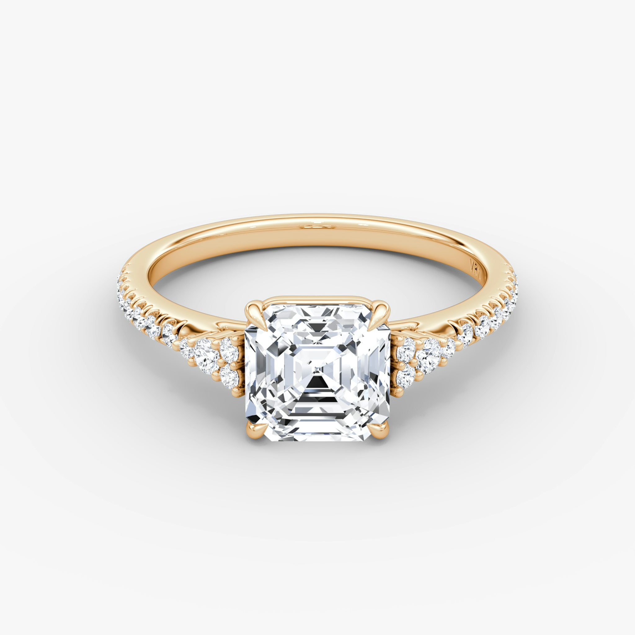 The Side Cluster Cathedral | Asscher | 14k | Rose Gold | bandAccent: Pavé | diamondOrientation: vertical | caratWeight: other
