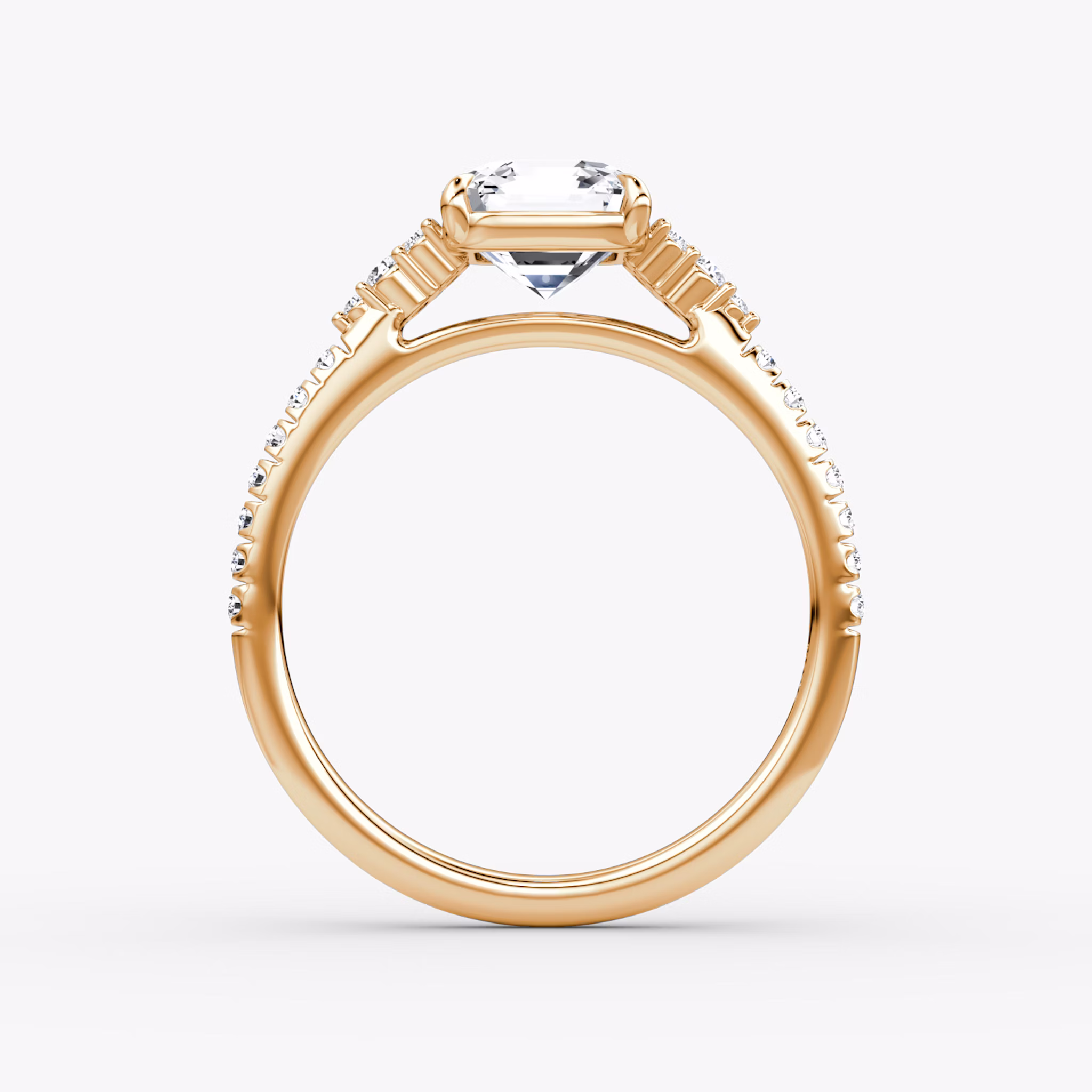 The Side Cluster Cathedral | Asscher | 14k | Rose Gold | bandAccent: Pavé | diamondOrientation: vertical | caratWeight: other