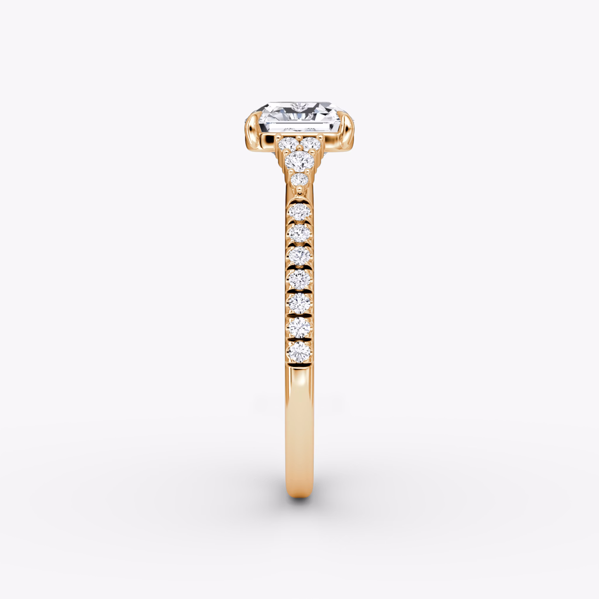 The Side Cluster Cathedral | Asscher | 14k | Rose Gold | bandAccent: Pavé | diamondOrientation: vertical | caratWeight: other