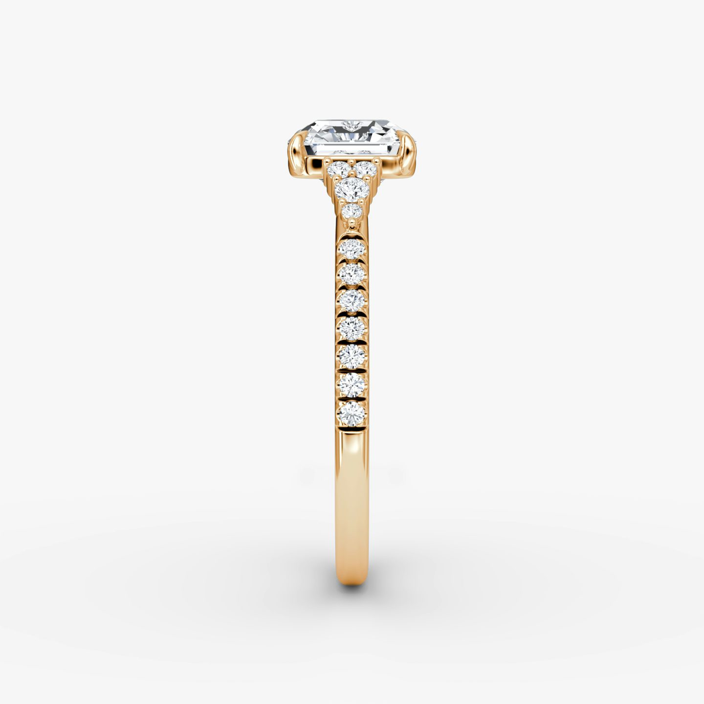 The Side Cluster Cathedral | Asscher | 14k | Rose Gold | bandAccent: Pavé | diamondOrientation: vertical | caratWeight: other