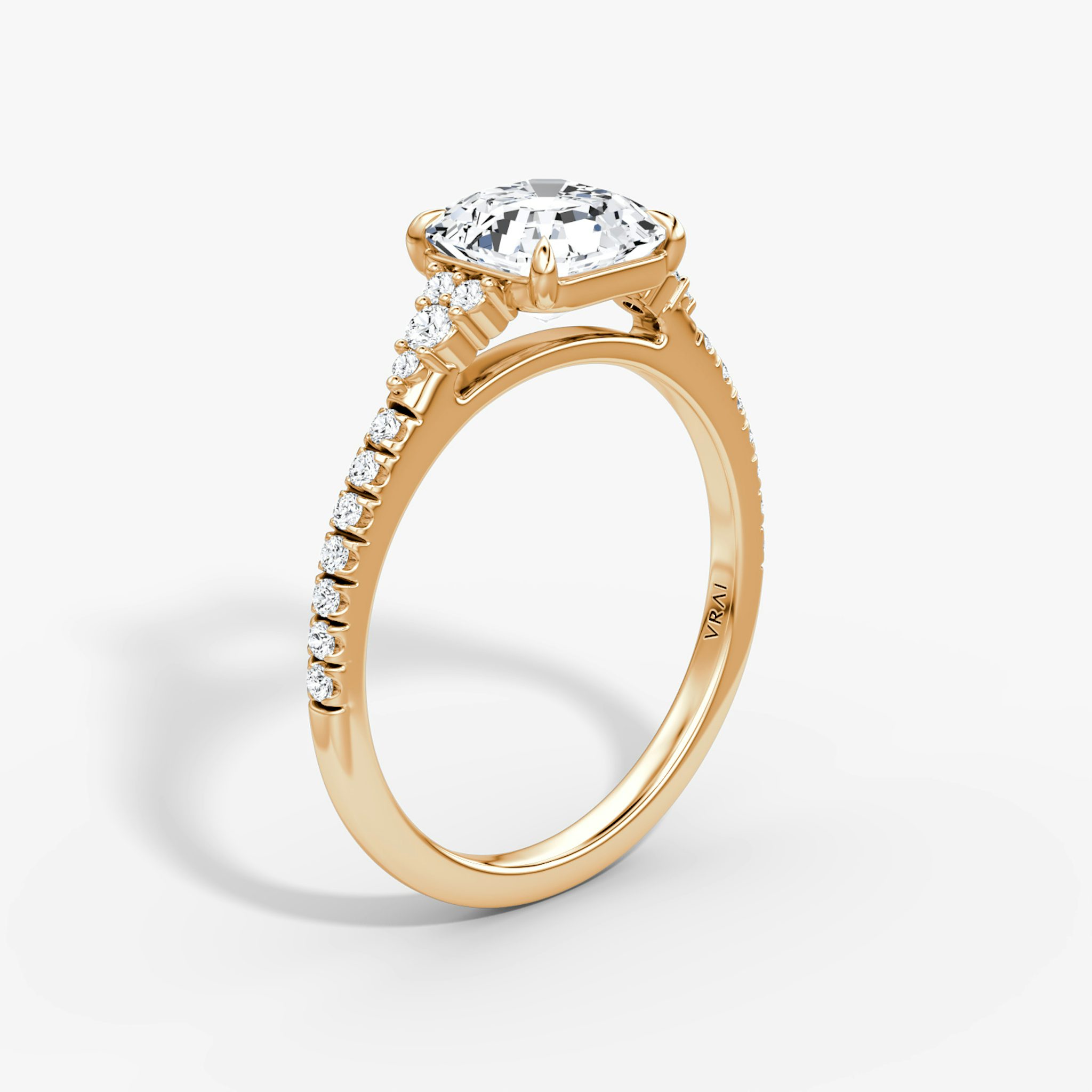 The Side Cluster Cathedral | Asscher | 14k | Rose Gold | bandAccent: Pavé | diamondOrientation: vertical | caratWeight: other