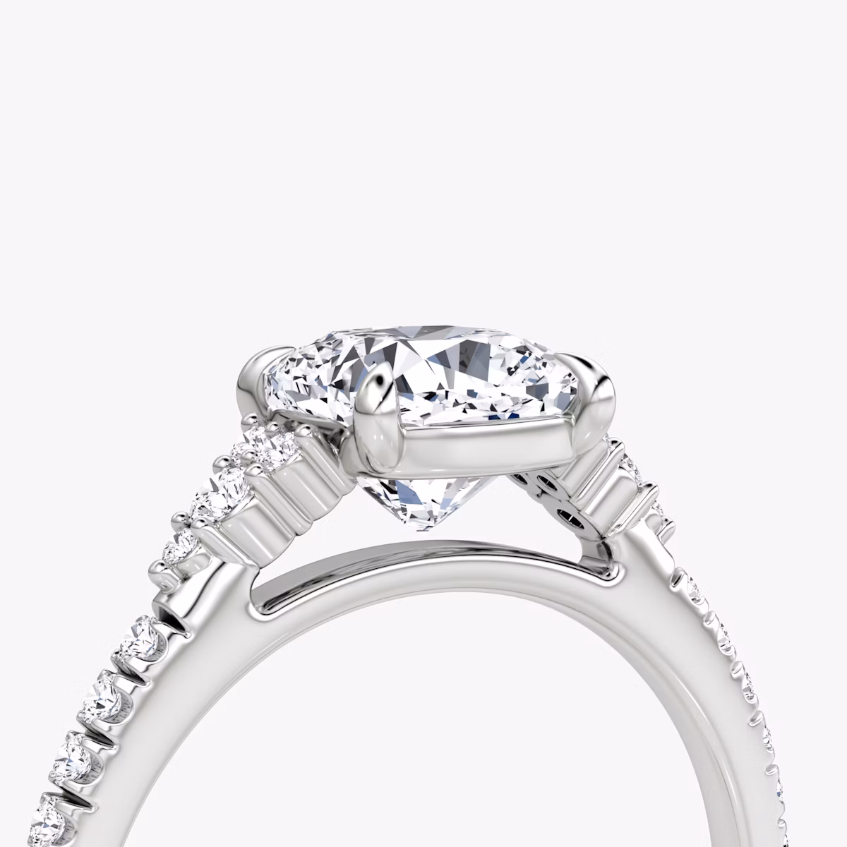 The Side Cluster Cathedral | Cushion | Platinum | bandAccent: Pavé | diamondOrientation: vertical | caratWeight: other