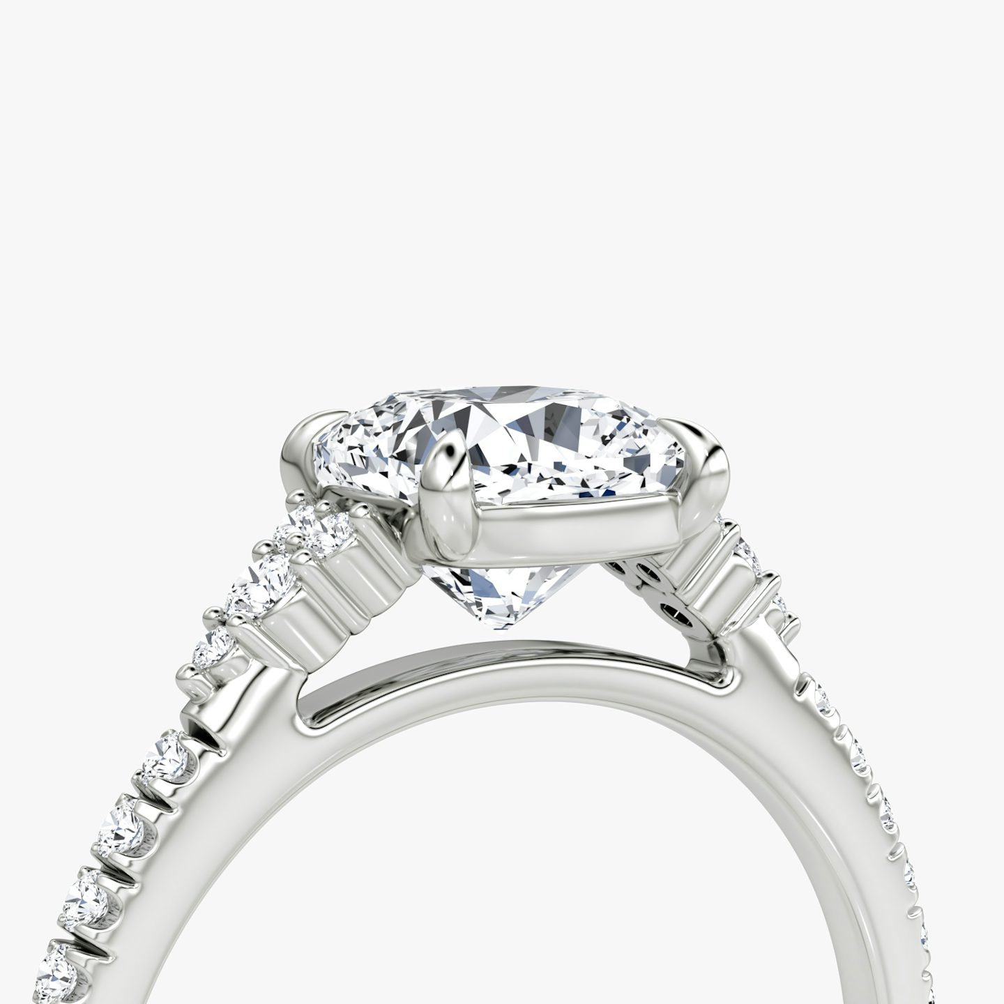 The Side Cluster Cathedral | Cushion | Platinum | bandAccent: Pavé | diamondOrientation: vertical | caratWeight: other