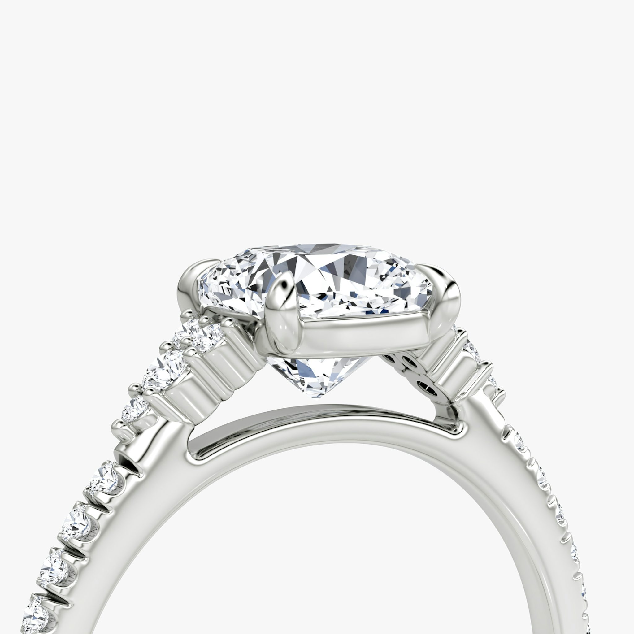 The Side Cluster Cathedral | Cushion | 18k | White Gold | bandAccent: Pavé | diamondOrientation: vertical | caratWeight: other