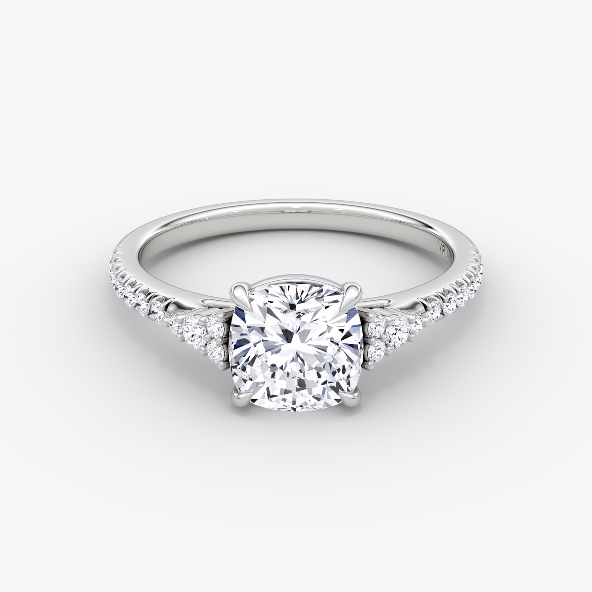 The Side Cluster Cathedral | Cushion | 18k | White Gold | bandAccent: Pavé | diamondOrientation: vertical | caratWeight: other