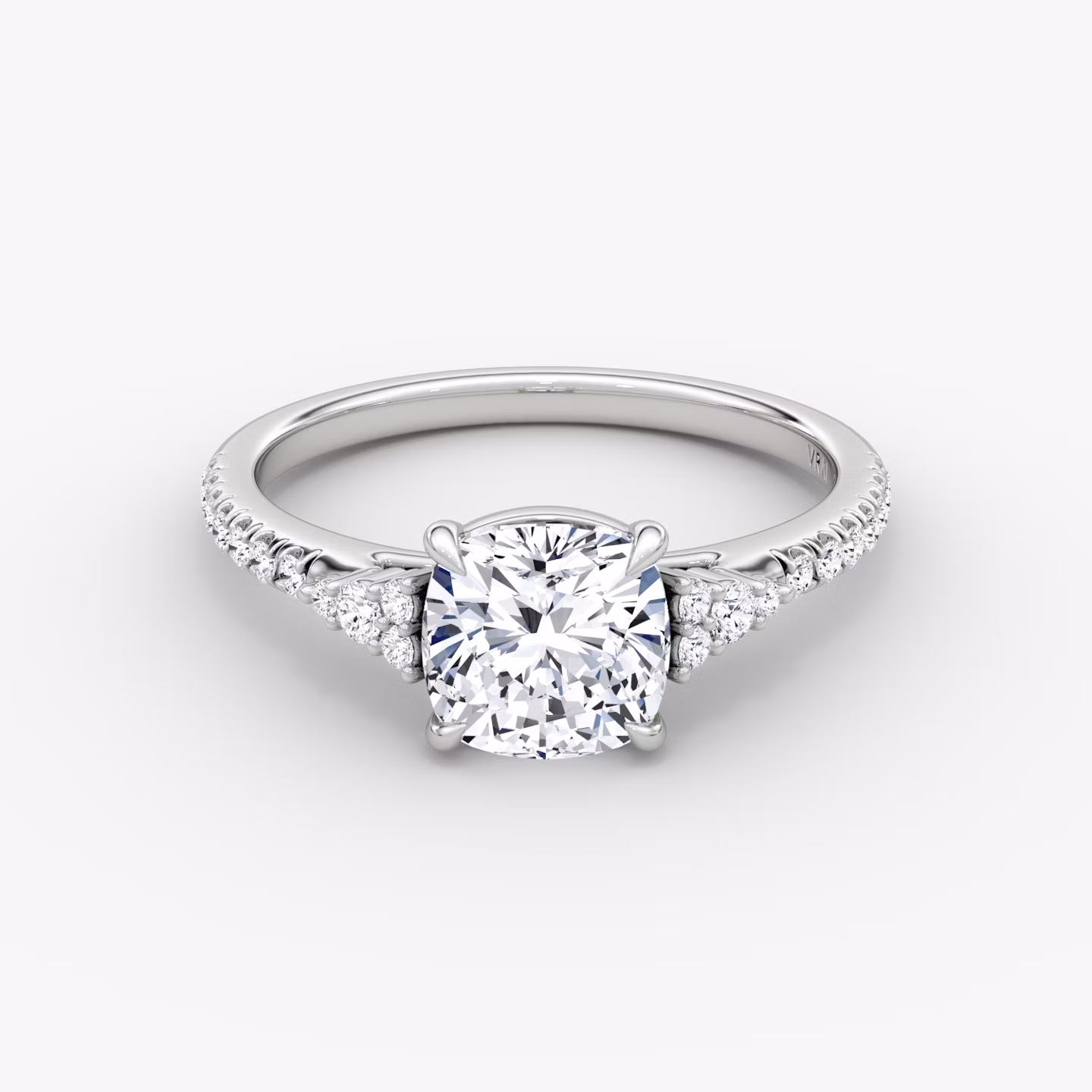 The Side Cluster Cathedral | Cushion | Platinum | bandAccent: Pavé | diamondOrientation: vertical | caratWeight: other