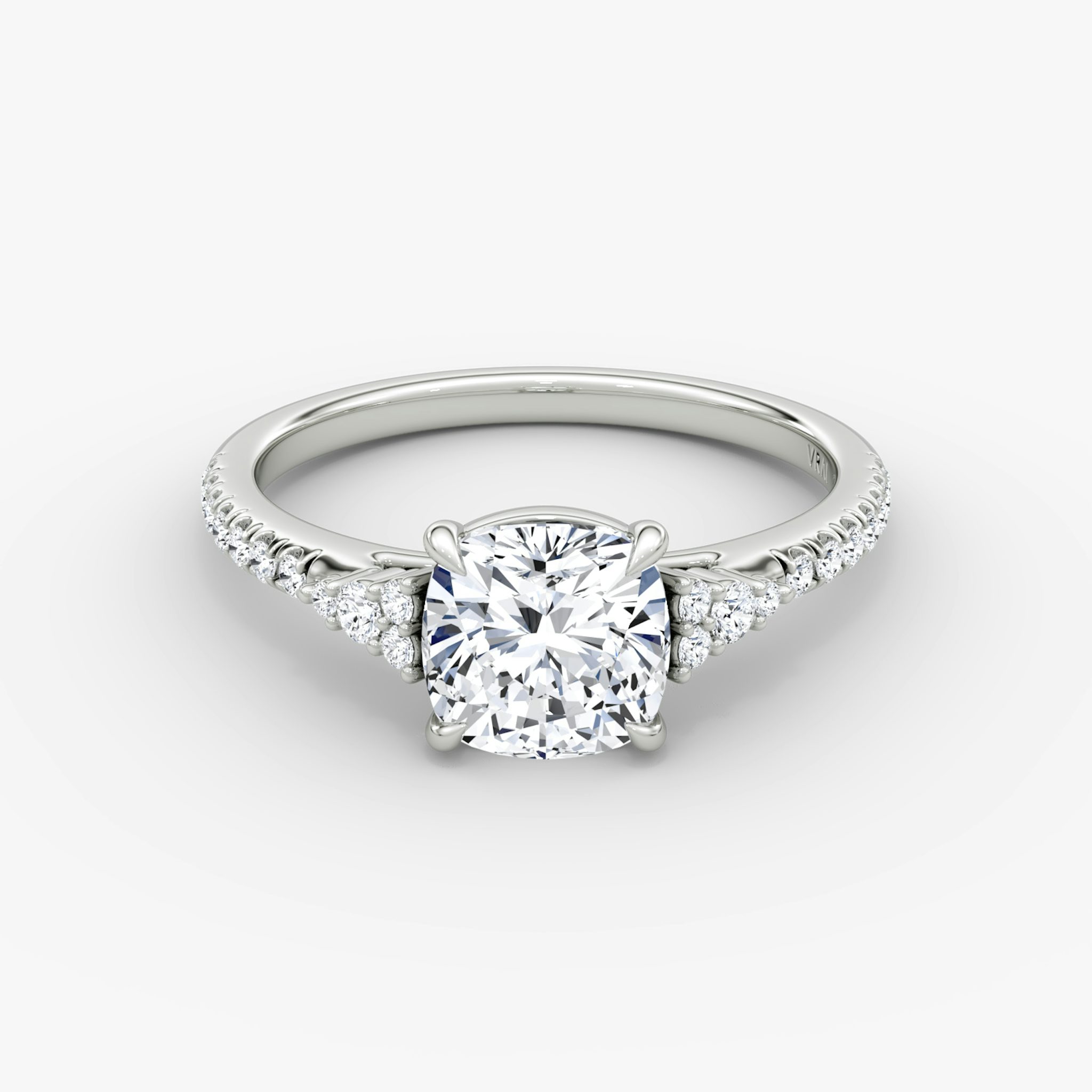 The Side Cluster Cathedral | Cushion | 18k | White Gold | bandAccent: Pavé | diamondOrientation: vertical | caratWeight: other