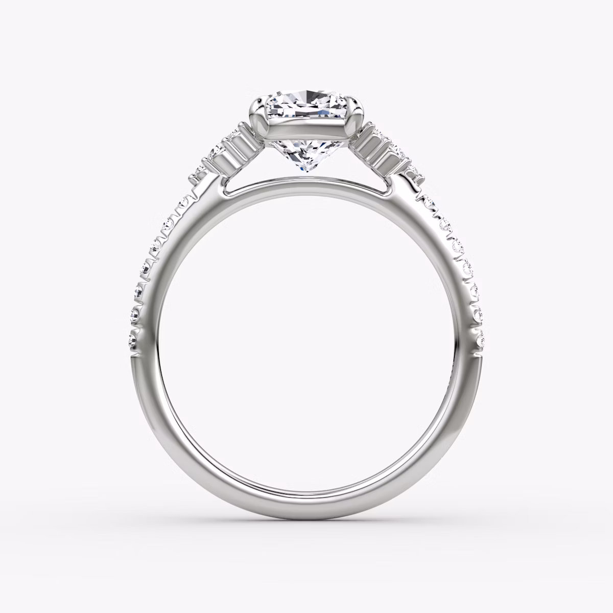 The Side Cluster Cathedral | Cushion | Platinum | bandAccent: Pavé | diamondOrientation: vertical | caratWeight: other