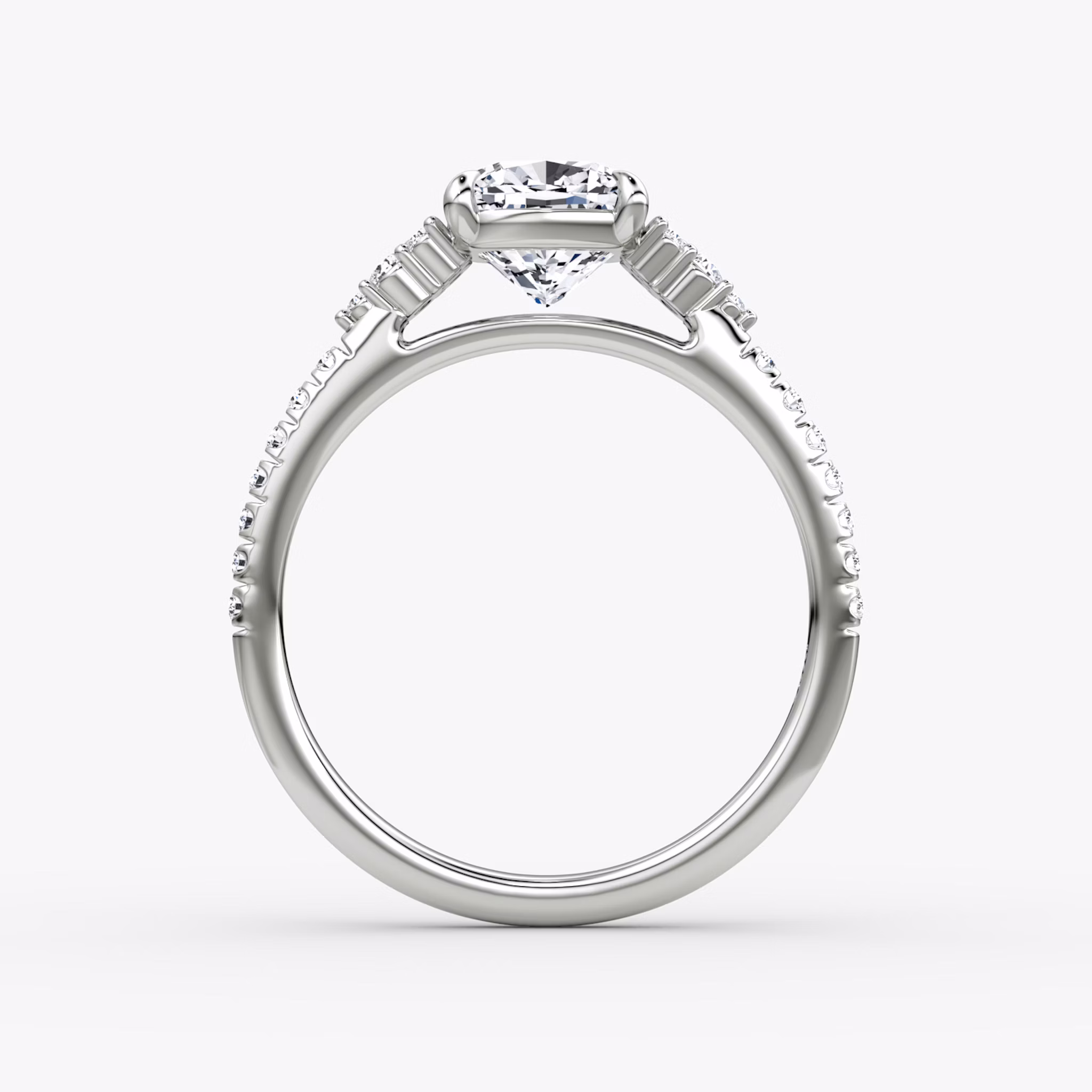 The Side Cluster Cathedral | Cushion | 18k | White Gold | bandAccent: Pavé | diamondOrientation: vertical | caratWeight: other