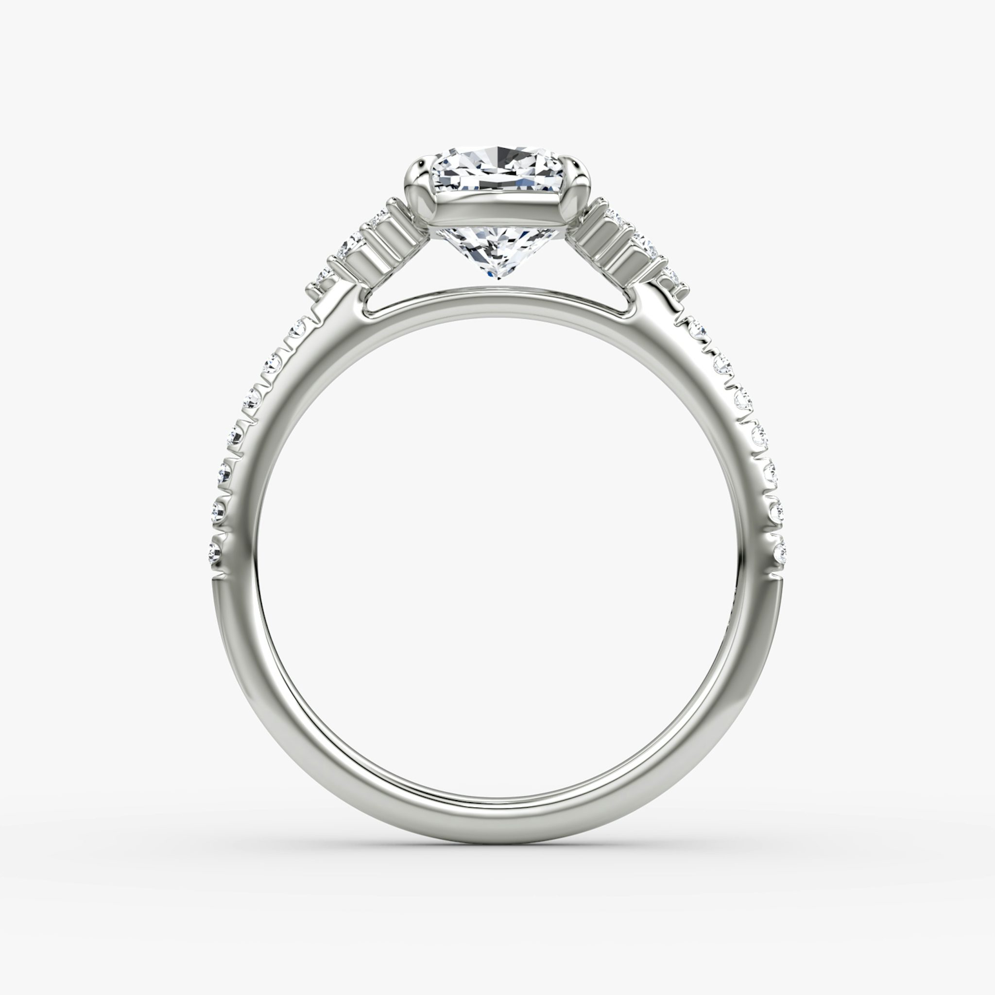 The Side Cluster Cathedral | Cushion | 18k | White Gold | bandAccent: Pavé | diamondOrientation: vertical | caratWeight: other