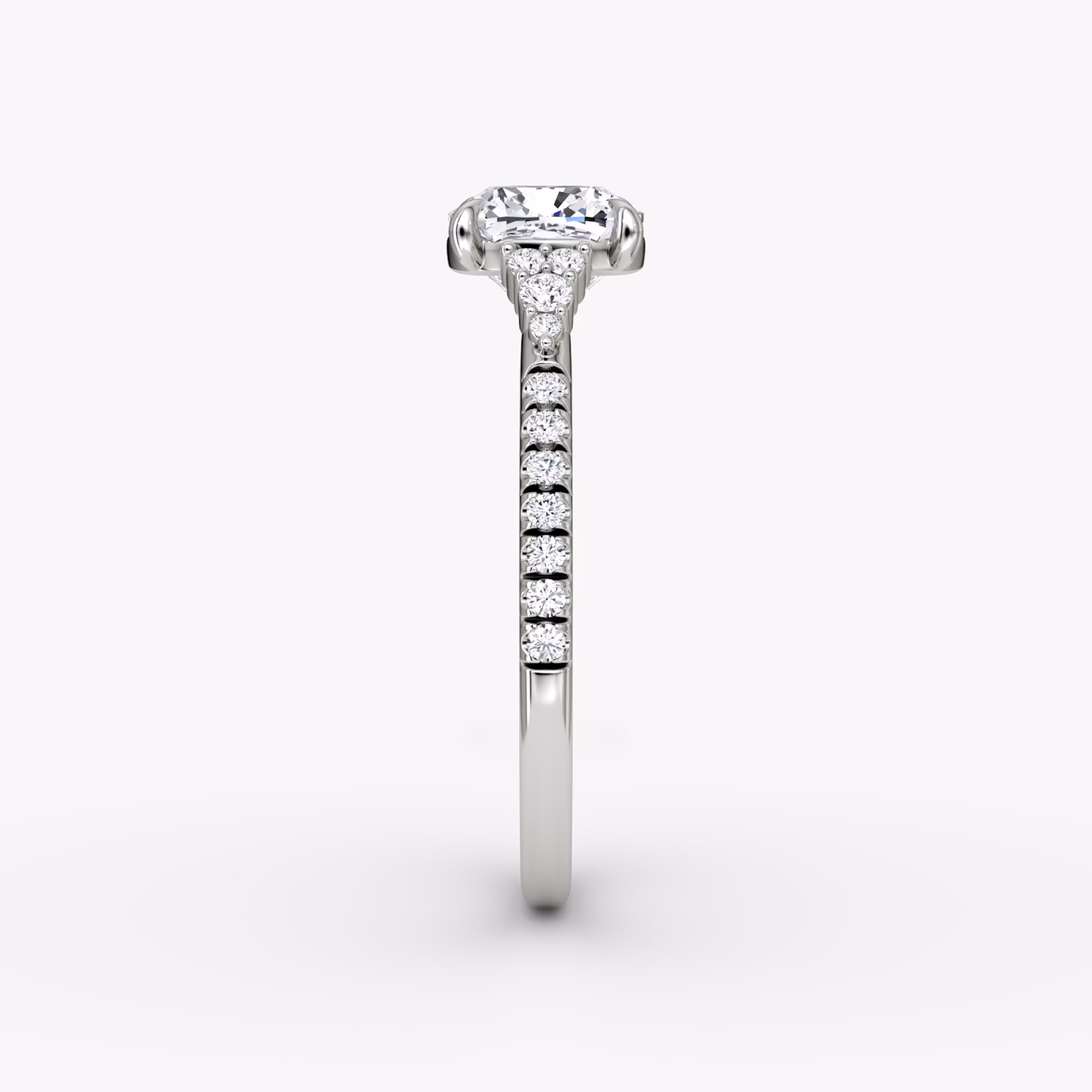 The Side Cluster Cathedral | Cushion | 18k | White Gold | bandAccent: Pavé | diamondOrientation: vertical | caratWeight: other