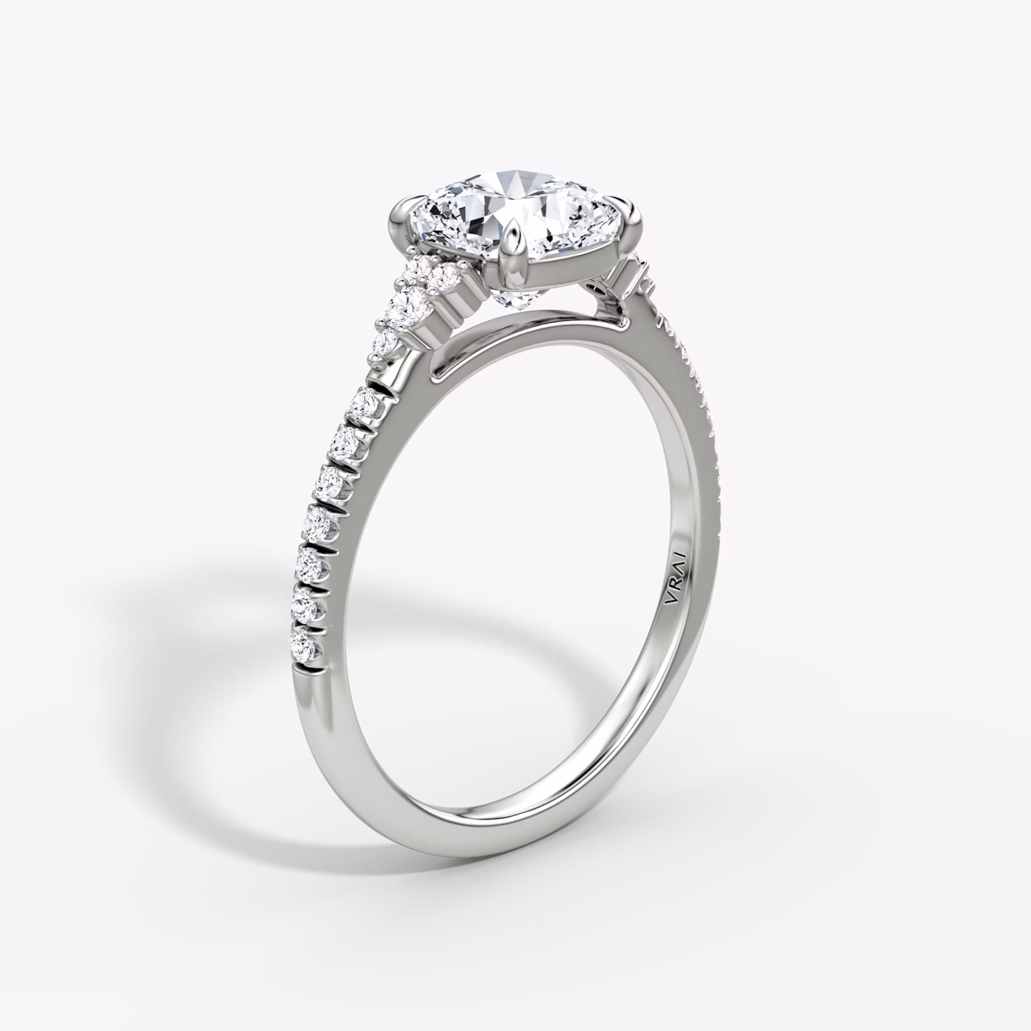 The Side Cluster Cathedral | Cushion | 18k | White Gold | bandAccent: Pavé | diamondOrientation: vertical | caratWeight: other