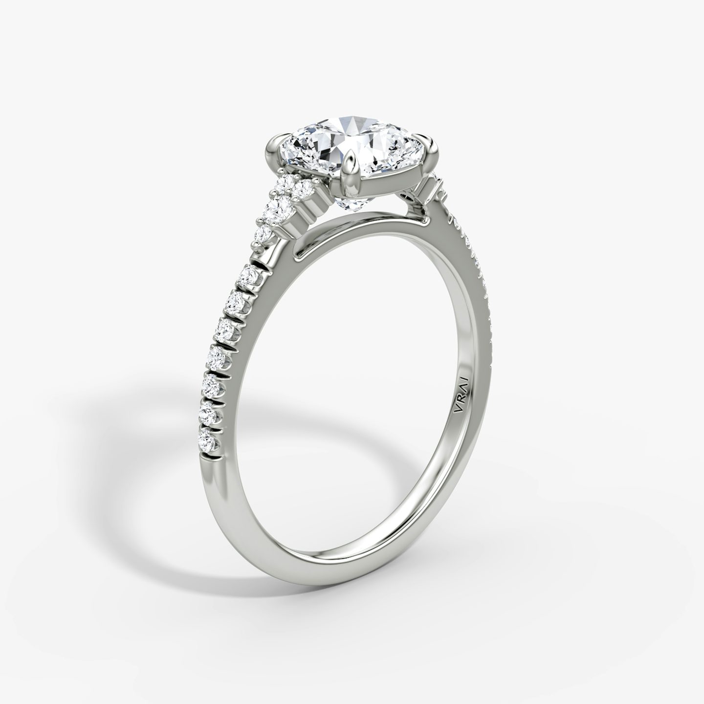 The Side Cluster Cathedral | Cushion | Platinum | bandAccent: Pavé | diamondOrientation: vertical | caratWeight: other